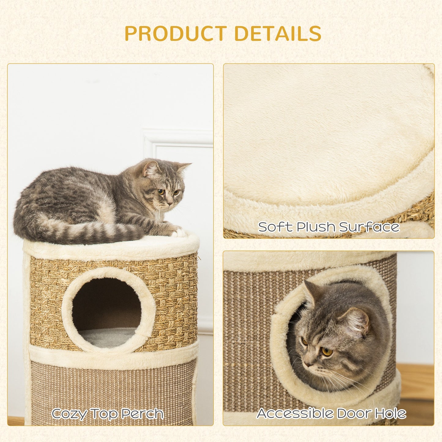 PawHut 28 Inch Cat Condo, 3 Story Cat Hideaway with Sisal Scratching Pad
