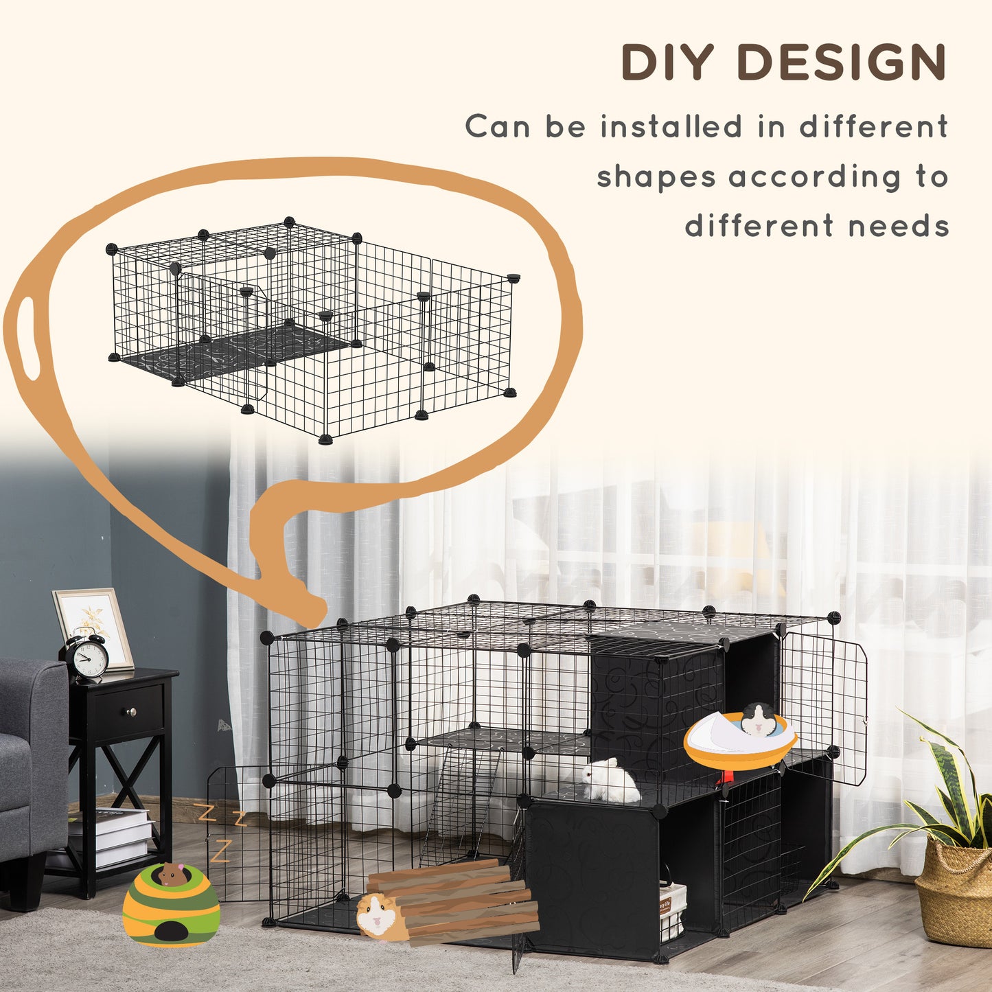 PawHut Pet Playpen with Door Storage Shelf for Kittens Chinchillas and Pet Minks