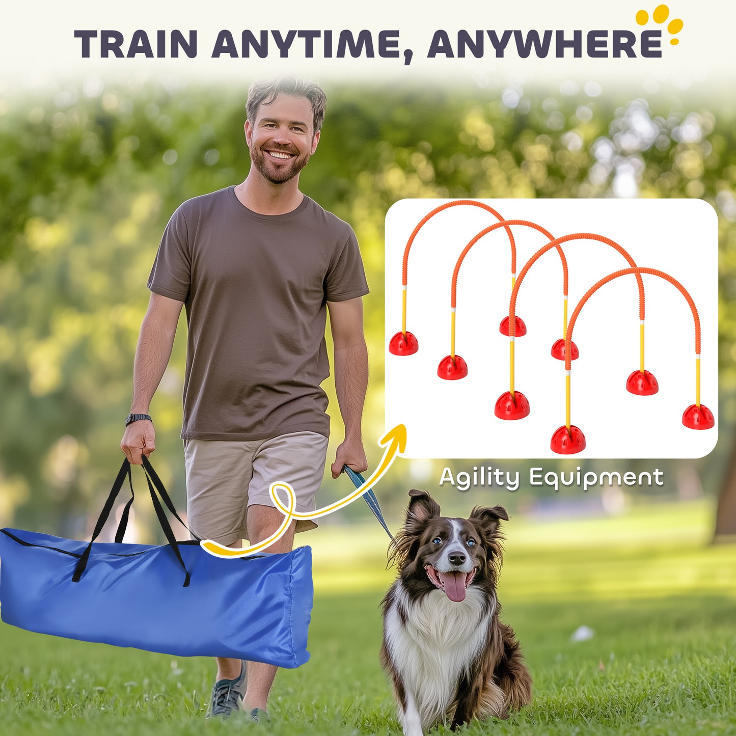 PawHut 4 Piece Dog Agility Equipment w/ 4 Adjustable Width Doors, Carry Bag, Easy Assemble & Portable, Orange