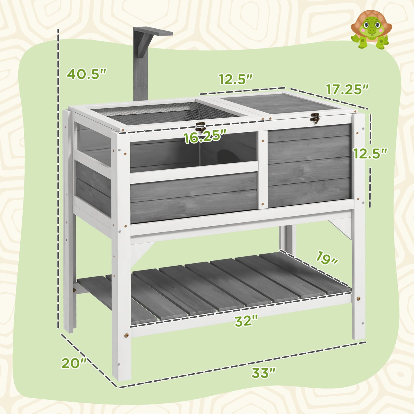 PawHut Tortoise Habitat with Shelf Storage Tortoise Gift Accessory with Weather Protection for Indoor, Light Gray