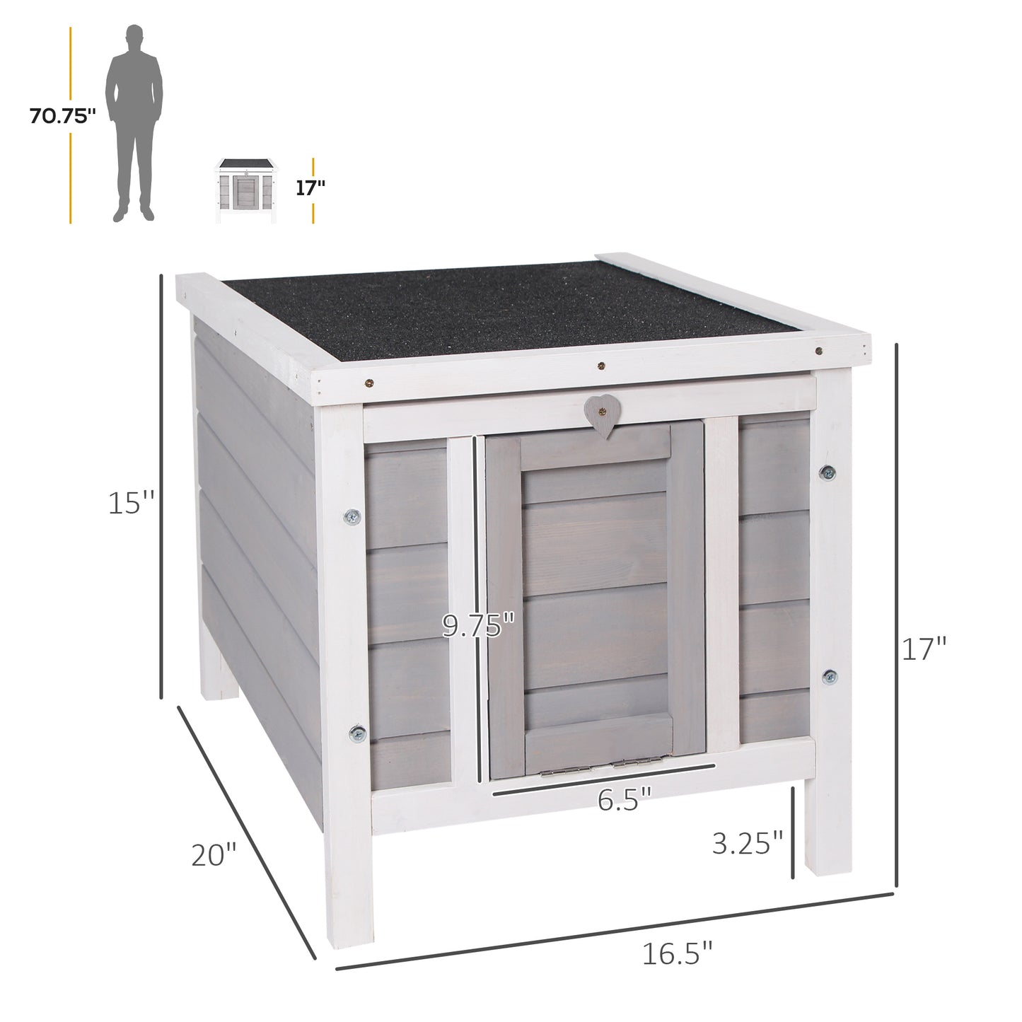 PawHut Small Wooden Rabbit Hutch Bunny Cage Guinea Pig Cage Duck House Dog House with Openable & Waterproof Roof, for Rabbits, Chickens, Ducks, Gray