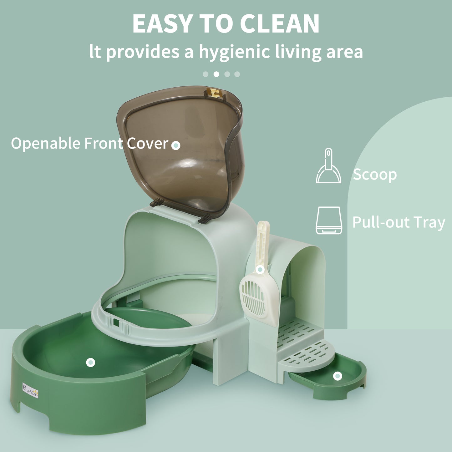 PawHut Cat Litter Box Easy to Clean Open with Scoop, Green