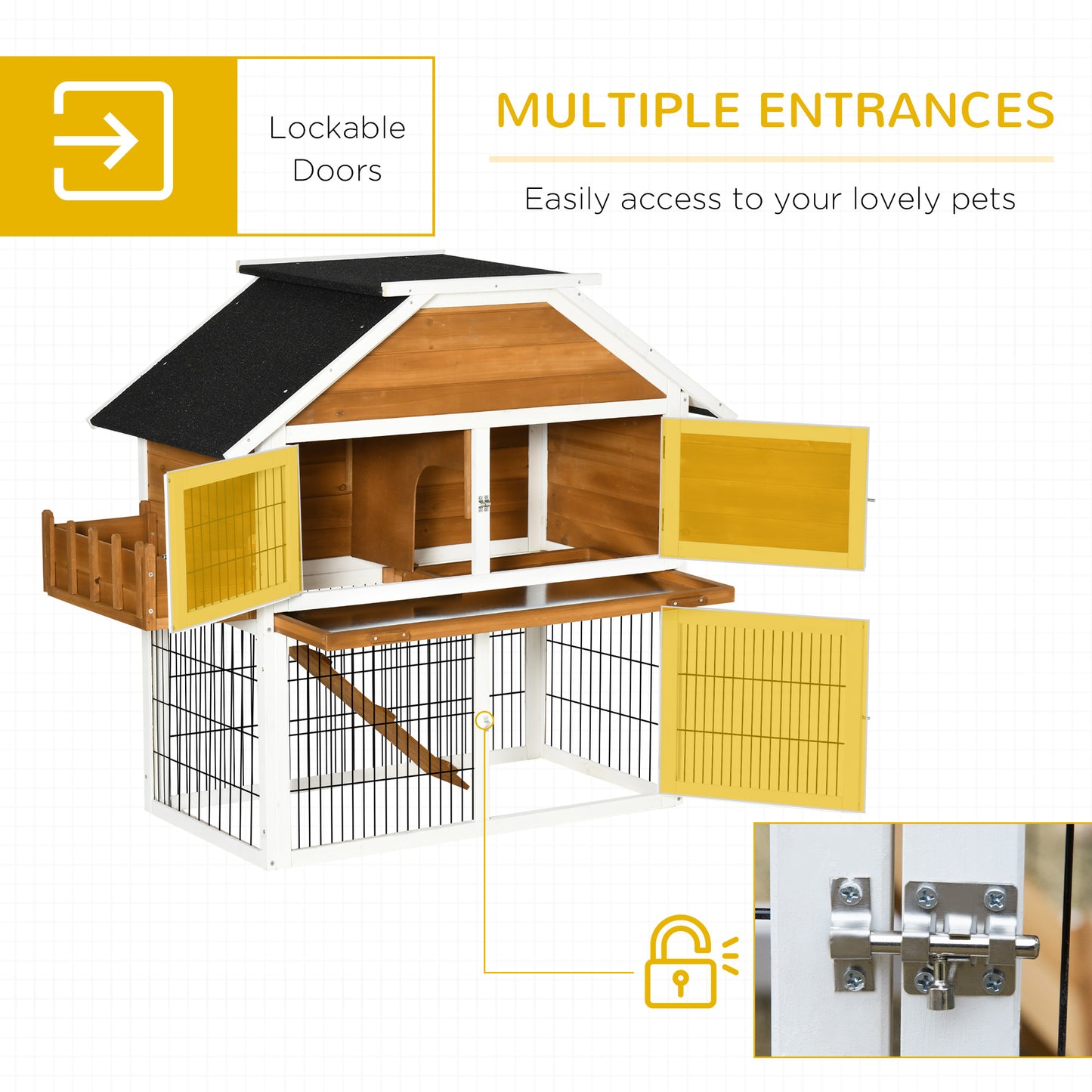 PawHut Rabbit Hutch Outdoor for 2 Rabbits, Wooden Rabbit Cage with Flower Bed, Removable Tray, Ramp