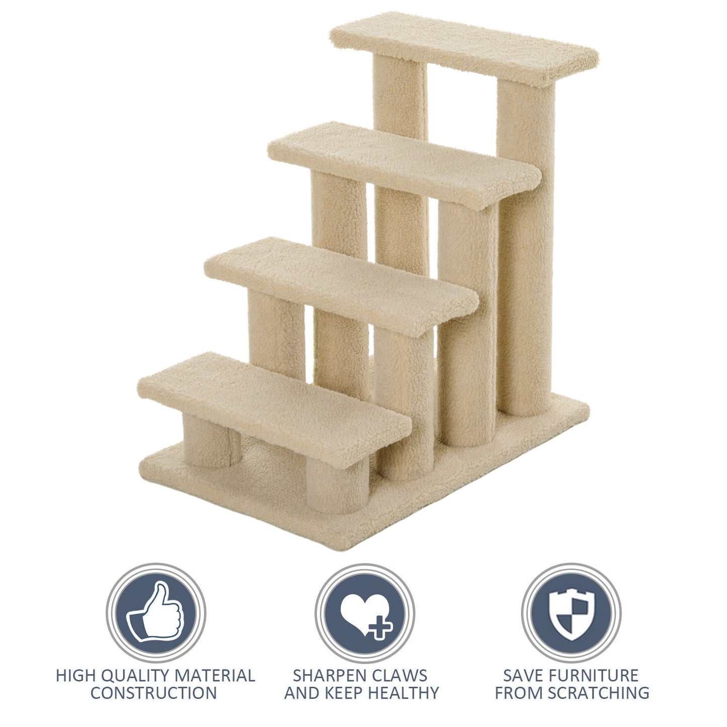 PawHut 25" 4-Step Multi-Level Carpeted Cat Scratching Post Pet Stairs, Cream White