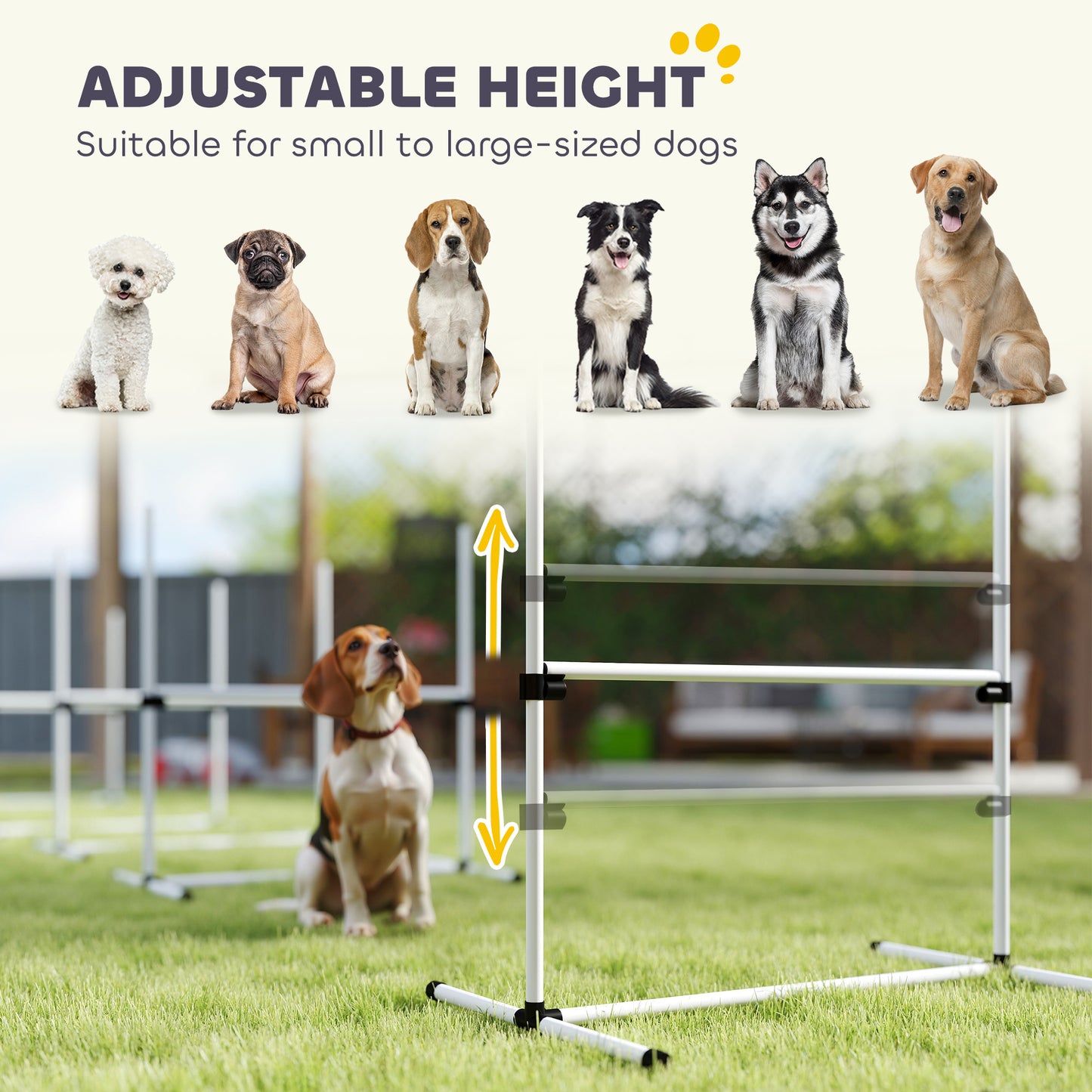 PawHut 6 Piece Dog Agility Set with Adjustable Height Jump Bars, Carry Bag, Displacing Top Bar, White