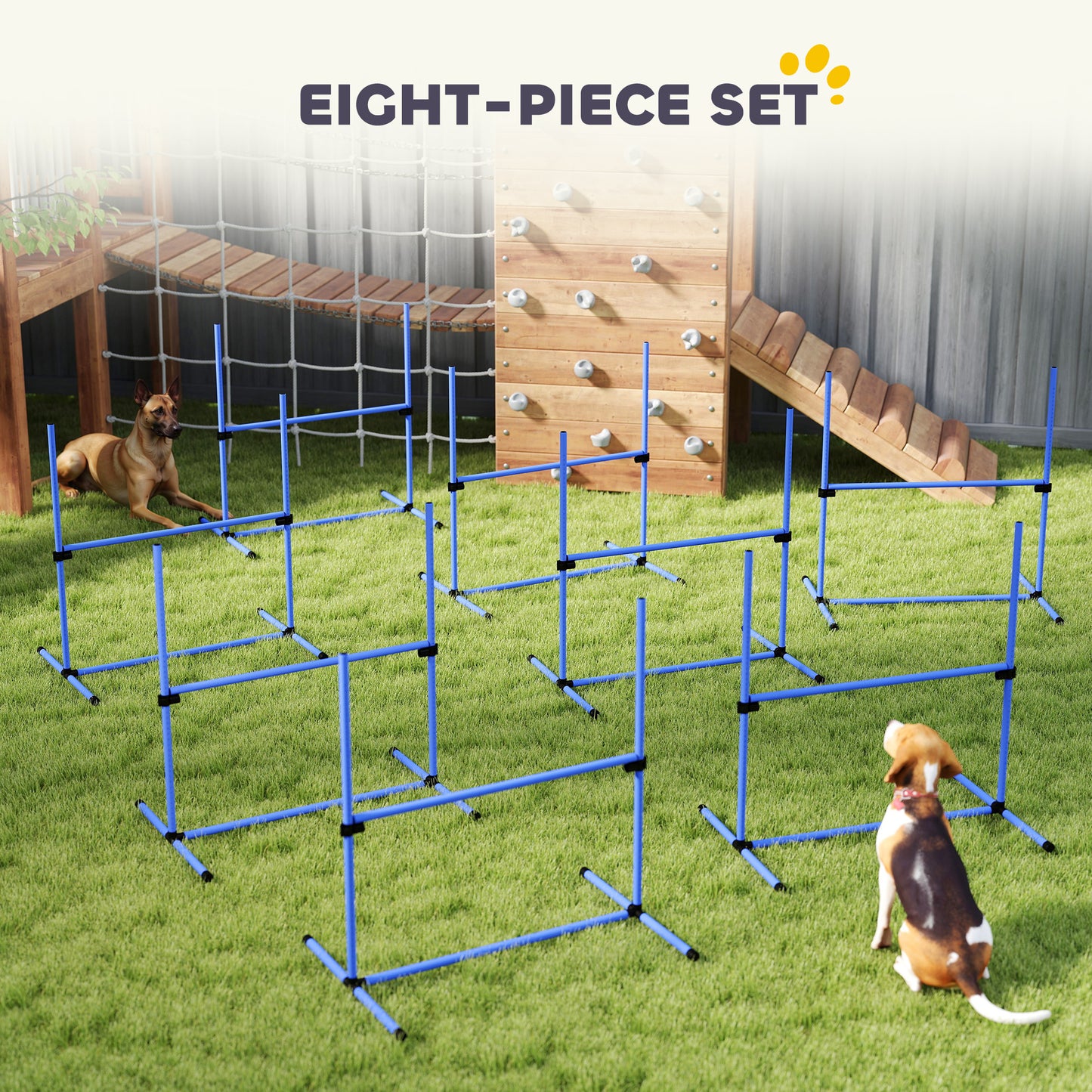 PawHut 8 Piece Dog Agility Set with Adjustable Height Jump Bars, Carry Bag, Displacing Top Bar, Blue