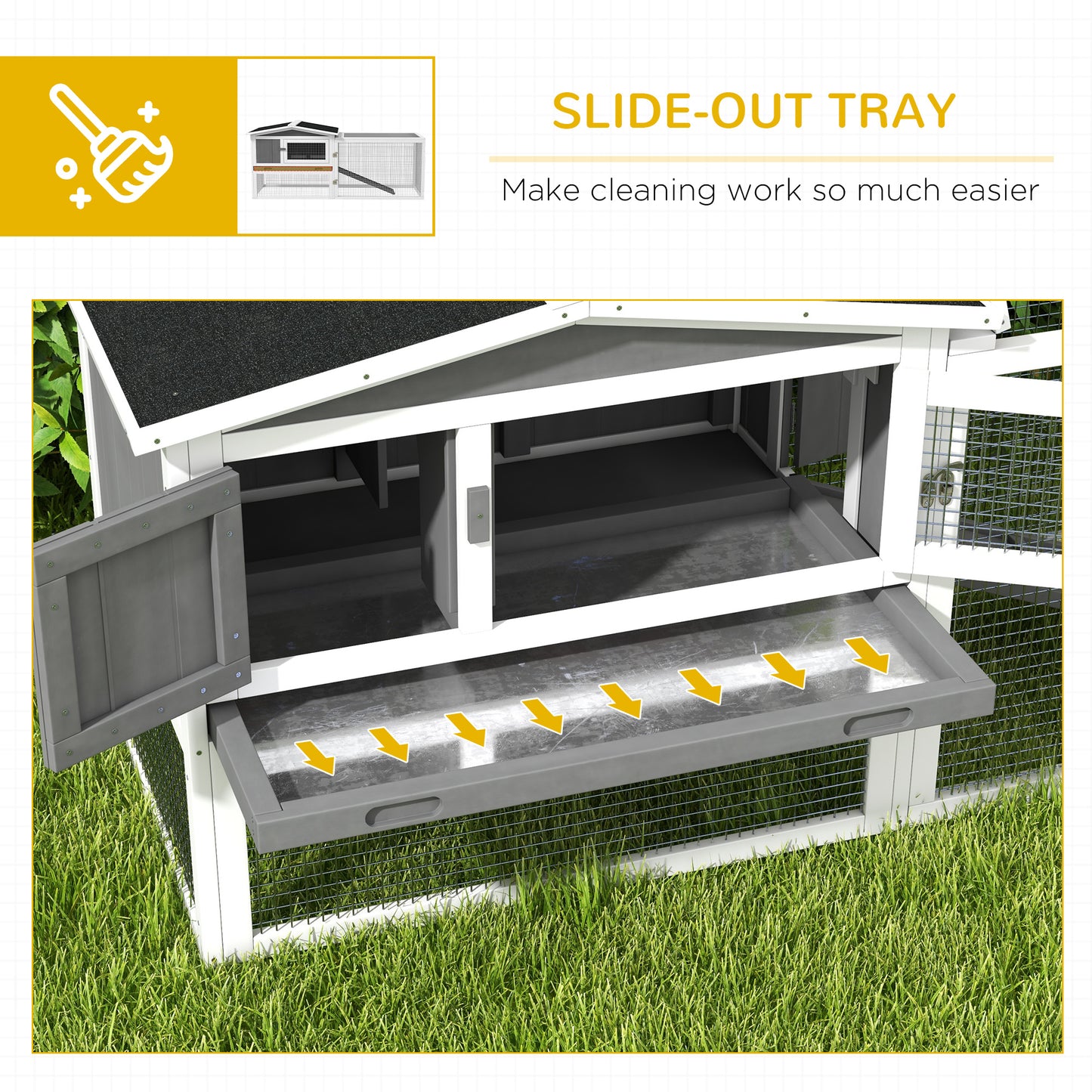 PawHut Rabbit Hutch 2-Story Bunny Cage, Guinea Pig Cage, Small Animal House with Slide Out Tray, for Rabbits, Chickens, Ducks, Indoor Outdoor, 61.5" x 23" x 27", Light Gray