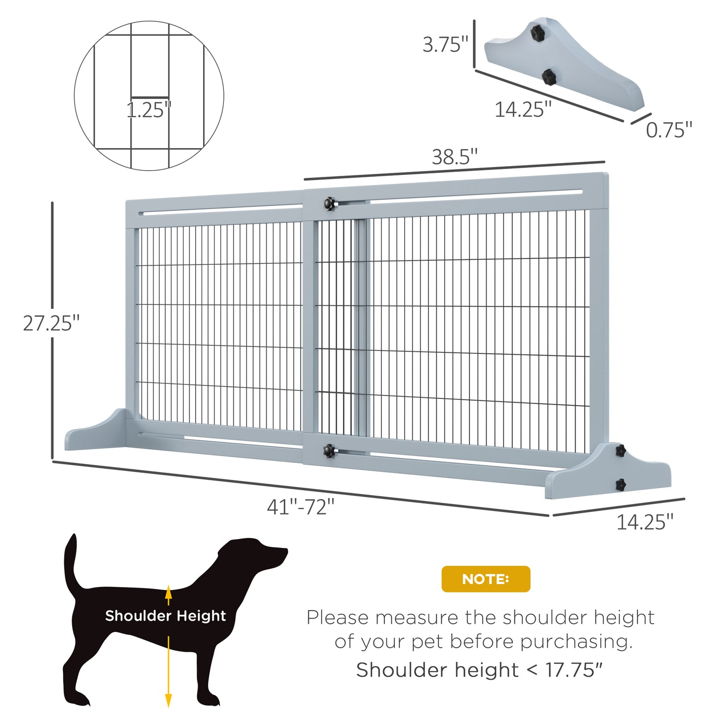 PawHut 72" W x 27.25" H Extra Wide Freestanding Pet Gate with Adjustable Length Dog, Cat, Barrier for House, Doorway, Hallway, Blue-Gray