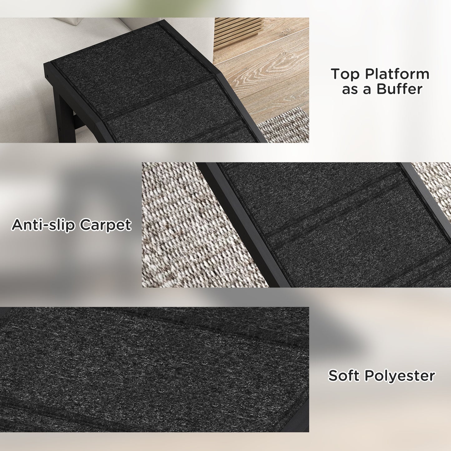 PawHut Dog Ramp w/ Non-Slip Carpet and Top Platform, 74" x 16" x 25", Black