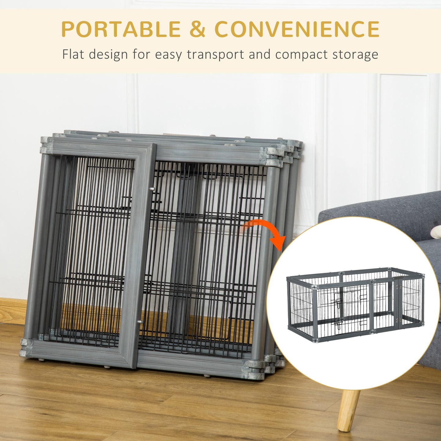 PawHut 24.5" Heavy Duty Pet Playpen, 6 Panels Dog Exercise Pen, Foldable Puppy Play Whelping Fence, with Door, Double Locking Latches, for Indoor Outdoor Use, Gray