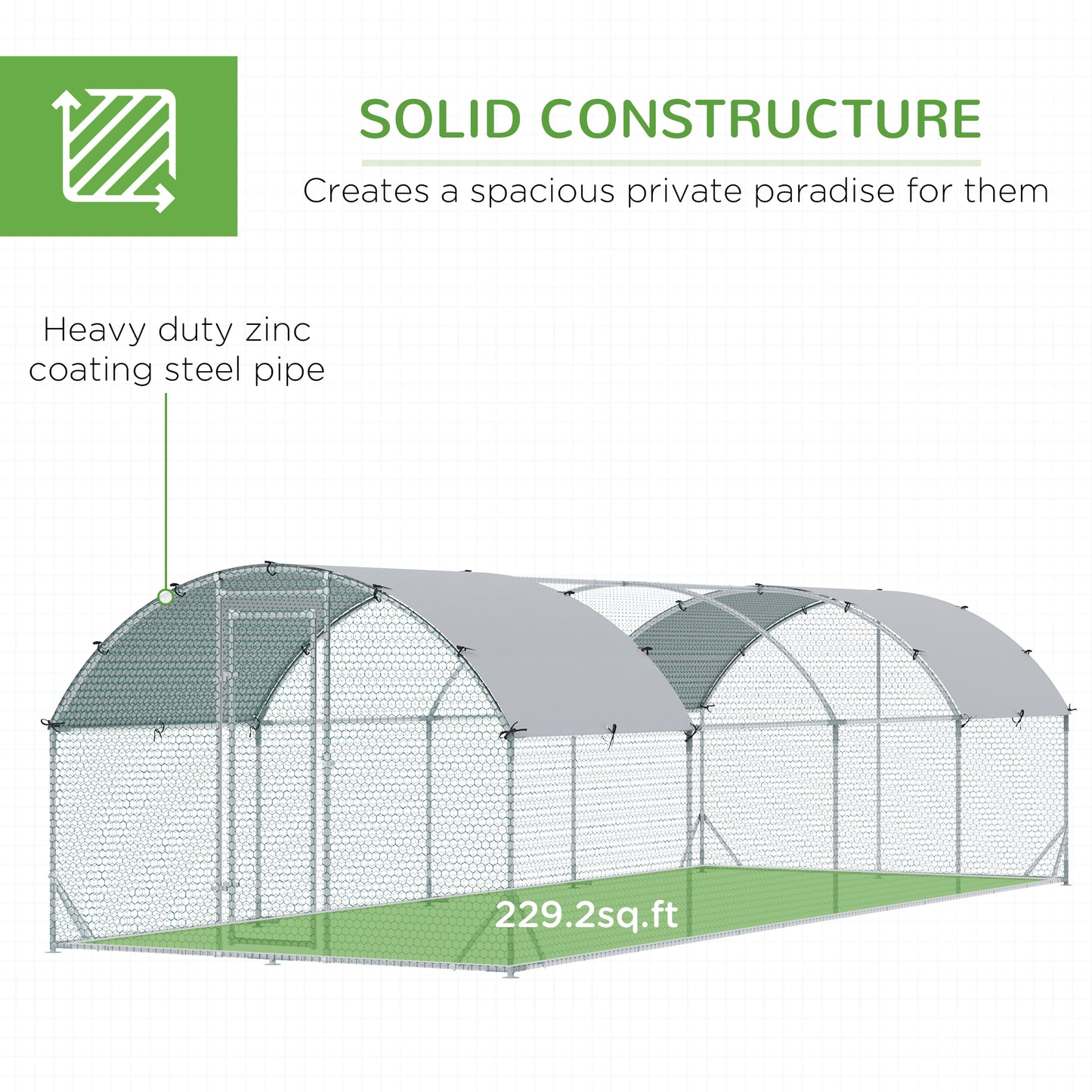 PawHut Large Metal Chicken Coop with Waterproof and Anti-UV Cover for Yard, Outdoor, Duck, Rabbit, 9.2' x 24.9' x 6.5'