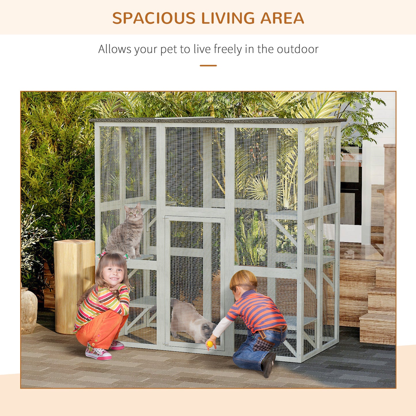 PawHut Large Catio Enclosure with Weather Protection, 6 Cat Platforms 71" x 38.5" x 71"