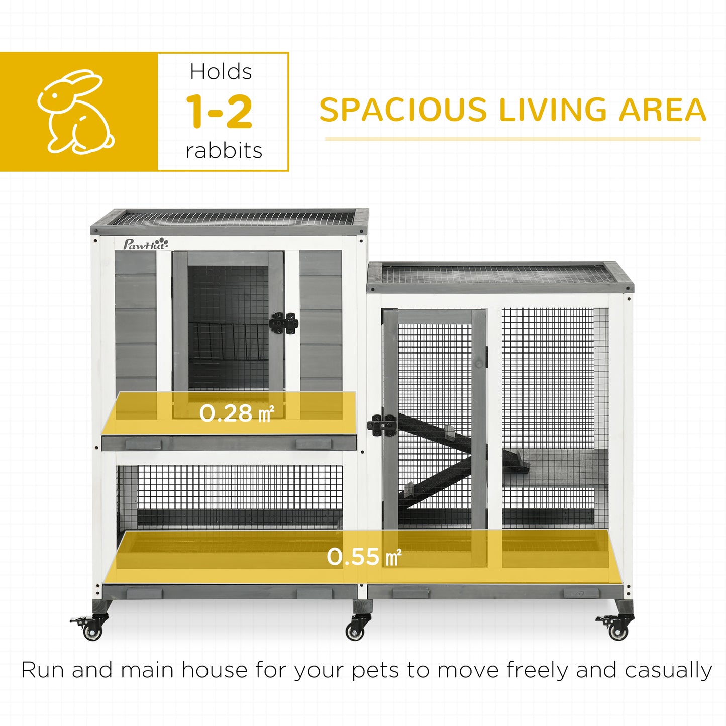 PawHut Three Story Wooden Rabbit Cage Bunny Hutch, Gray