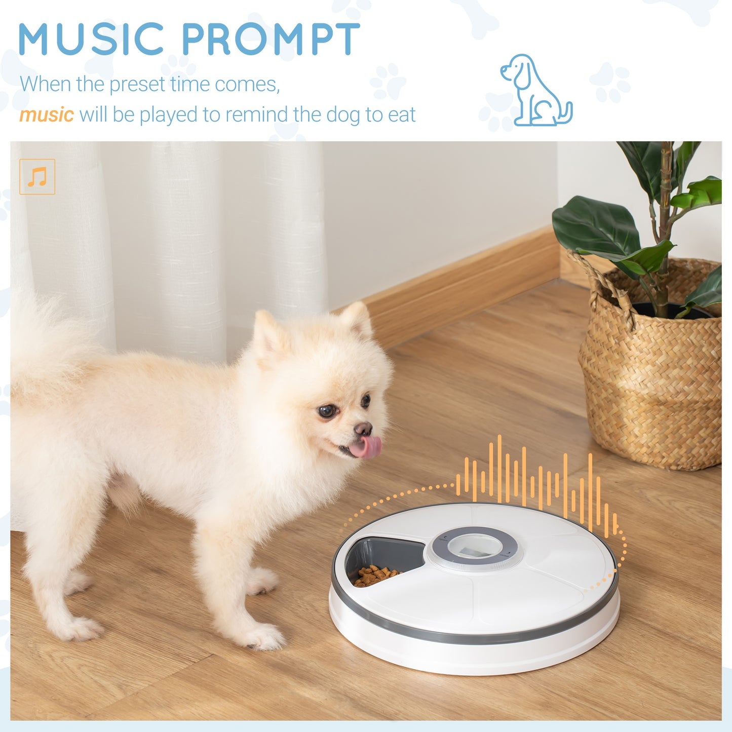 PawHut Auto 6 Meal Trays for Wet or Dry Cat/Dog Food Dispenser w/ Timer