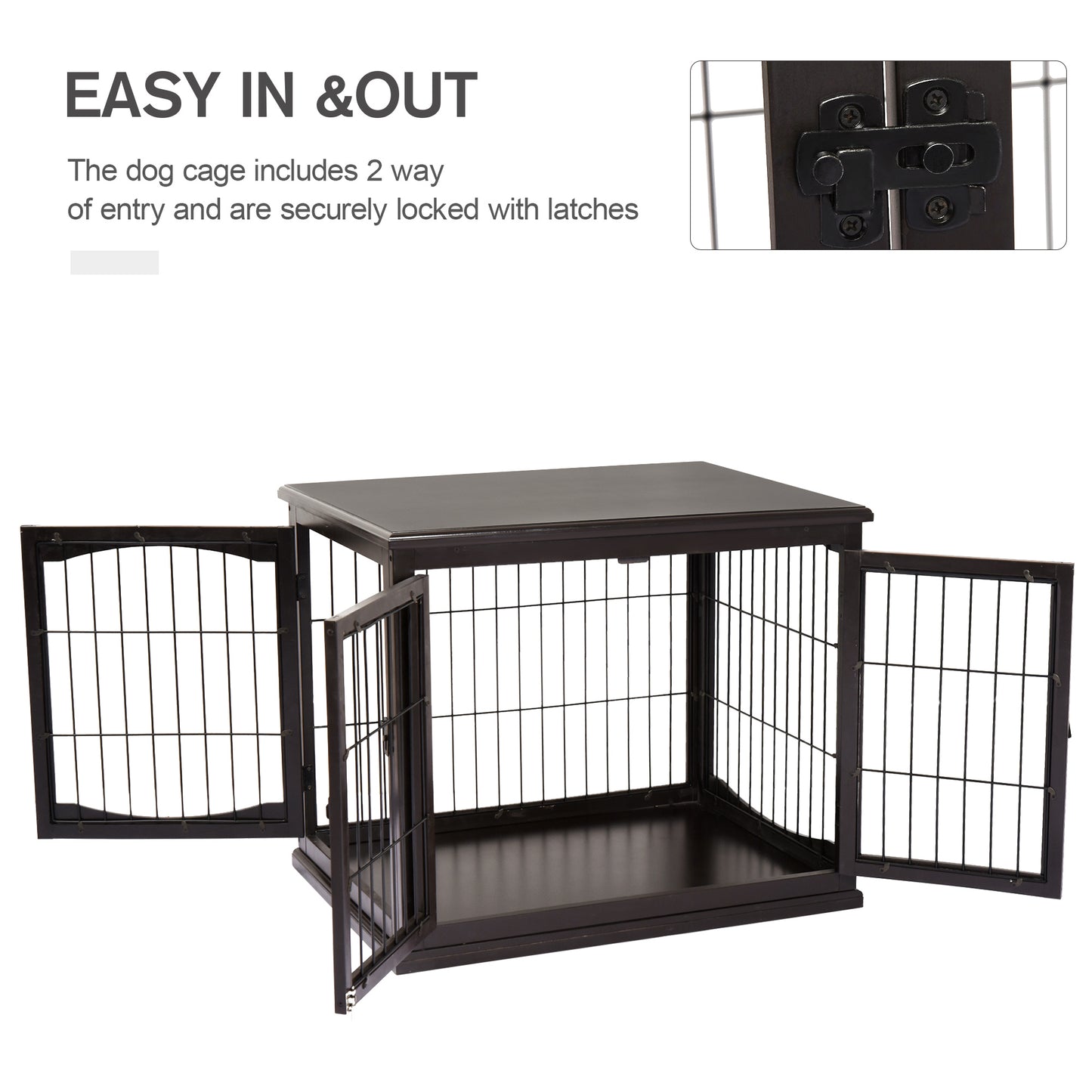 PawHut Dog Crate Furniture, 32" Small Dog Cage End Table with 2 Doors, Lockable Door, Puppy Kennel Indoor, Coffee