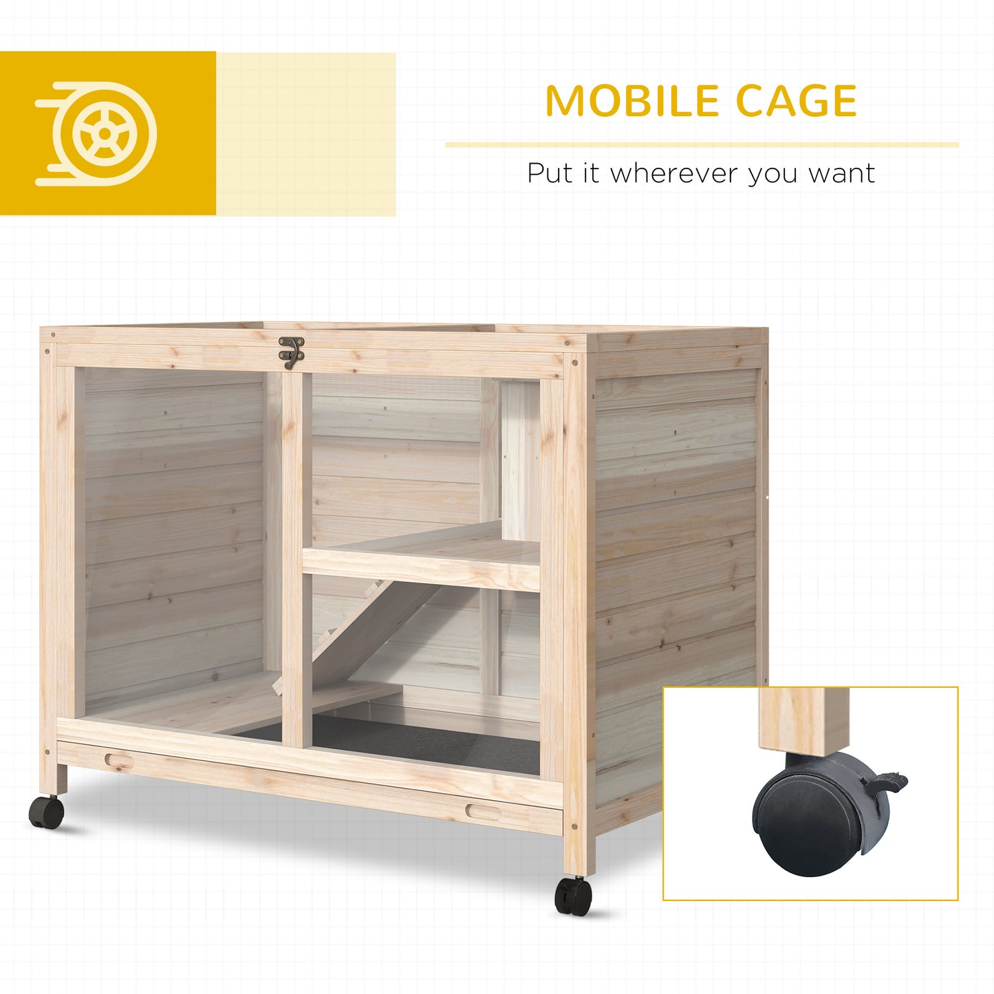 PawHut Rabbit Hutch Cage w/Wheels ~ Natural