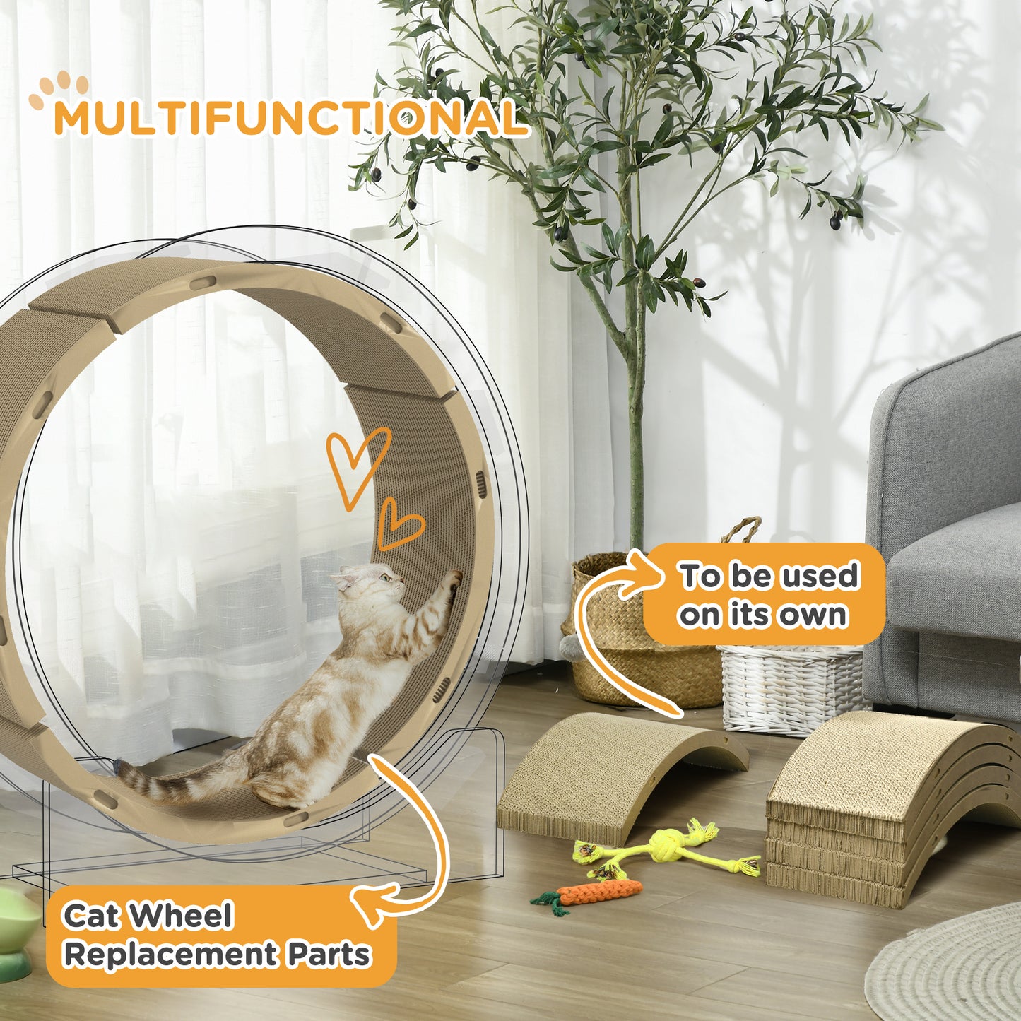PawHut 4 Pack Cat Scratching Board Replacement for Cat Wheel, Brown