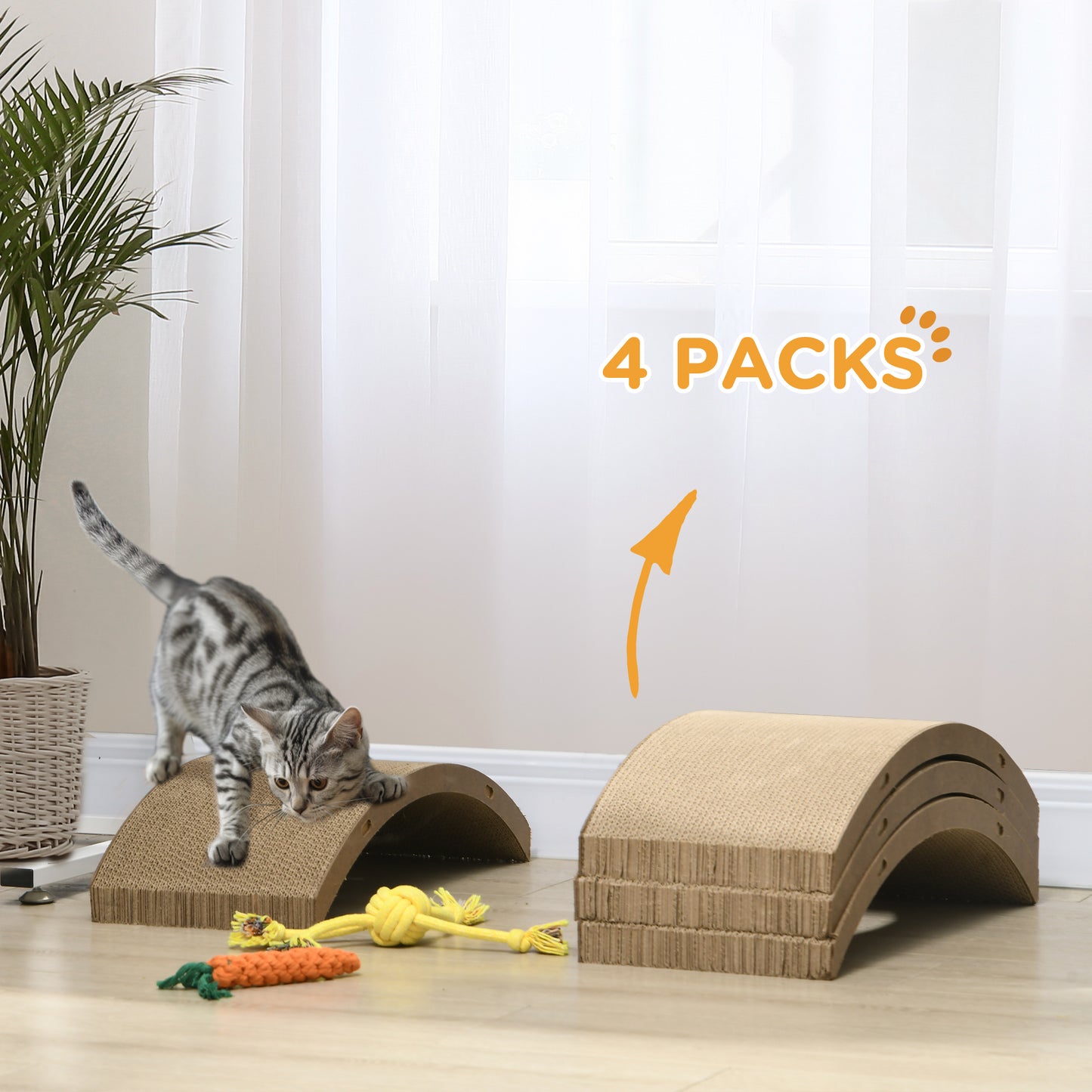 PawHut 4 Pack Cat Scratching Board Replacement for Cat Wheel, Brown