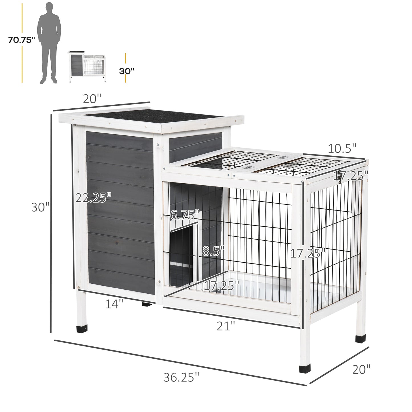 PawHut 36" Rabbit Hutch Bunny Cage Small Animal House with Weatherproof Roof Romevable Tray and Enclosed Run, Indoor/outdoor