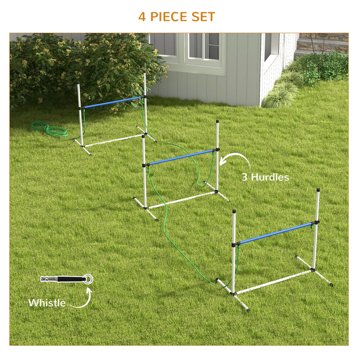PawHut 4pc Dog Agility Training Equipment Set with Spray Water Tube, White