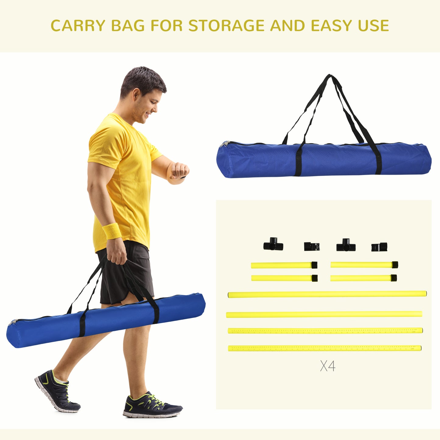 PawHut 4 Piece Dog Agility Set with Adjustable Height Jump Bars, Carry Bag, Displacing Top Bar, Yellow Yellow
