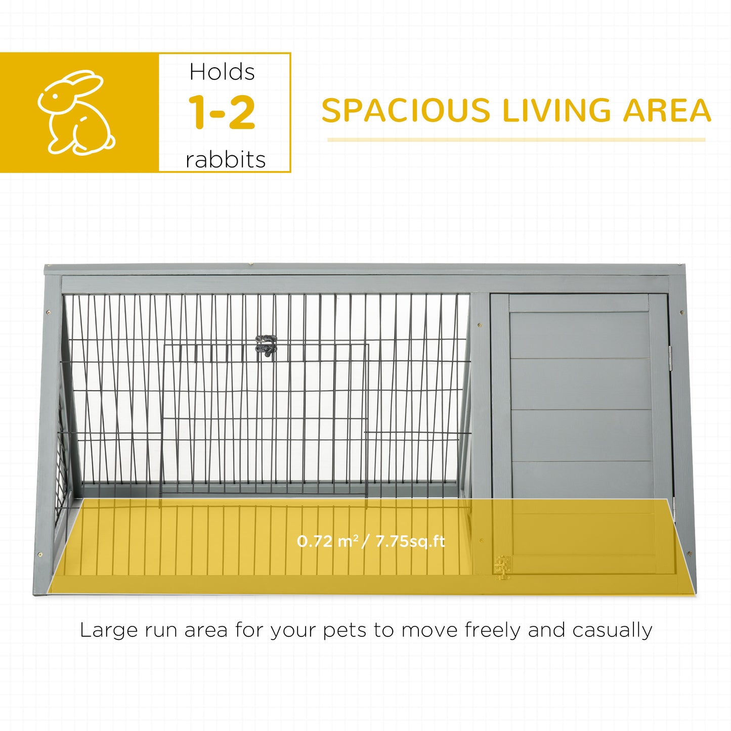 PawHut 46" x 24" Wooden A-Frame Outdoor Rabbit Hutch, Small Animal Cage, Bunny Hutch with Outside Run & Ventilating Wire, for Rabbits, Chickens, Ducks, Gray