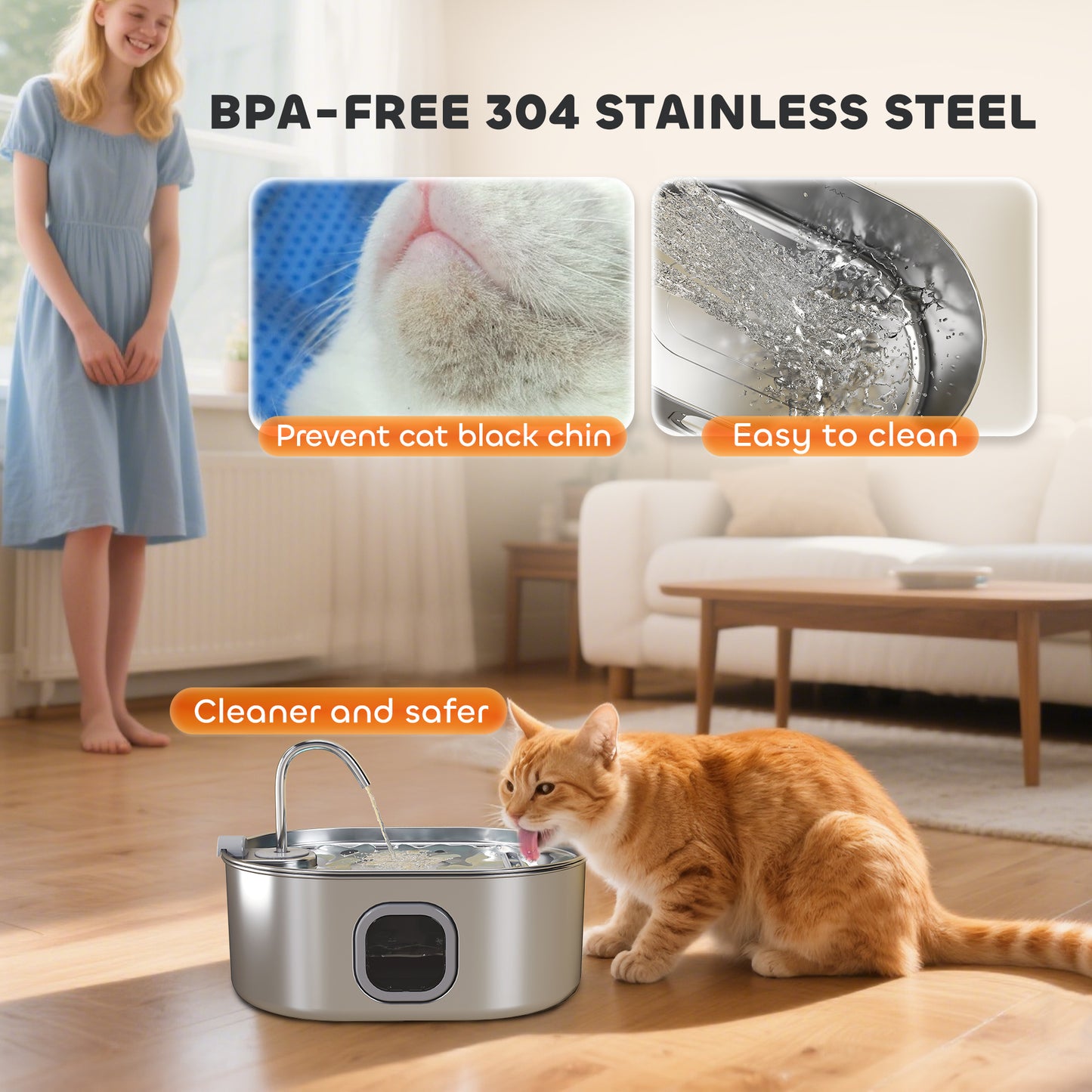 PawHut Stainless Steel Water Fountain w/Filters, Ultra-Quiet Pump -1.8 Gal