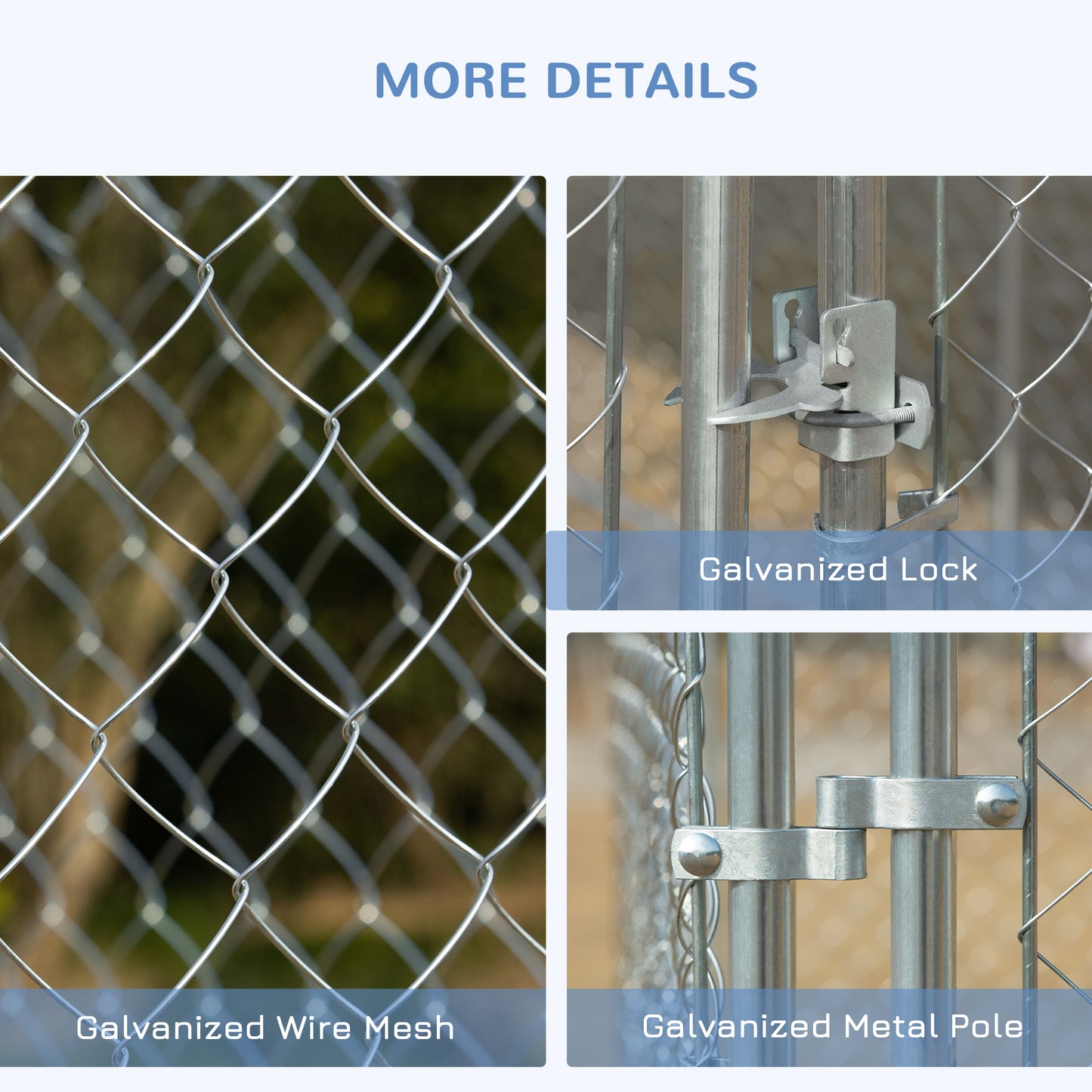 PawHut Outdoor Dog Kennel, Galvanized Chain Link Fence Heavy Duty Pet Run House, Chicken Coop with Secure Lock Mesh Sidewalls for Backyard Garden, Silver