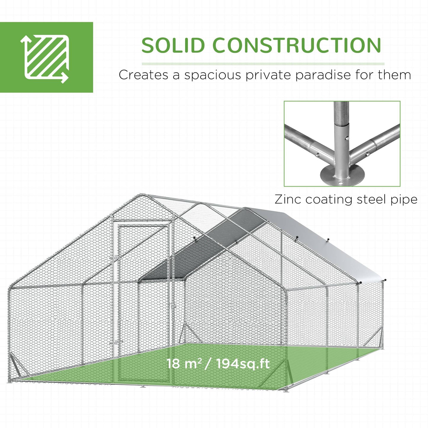 PawHut 10' x 20' x 6.5' Chicken Coop Cage, Outdoor Hen House w/Cover & Lockable Door