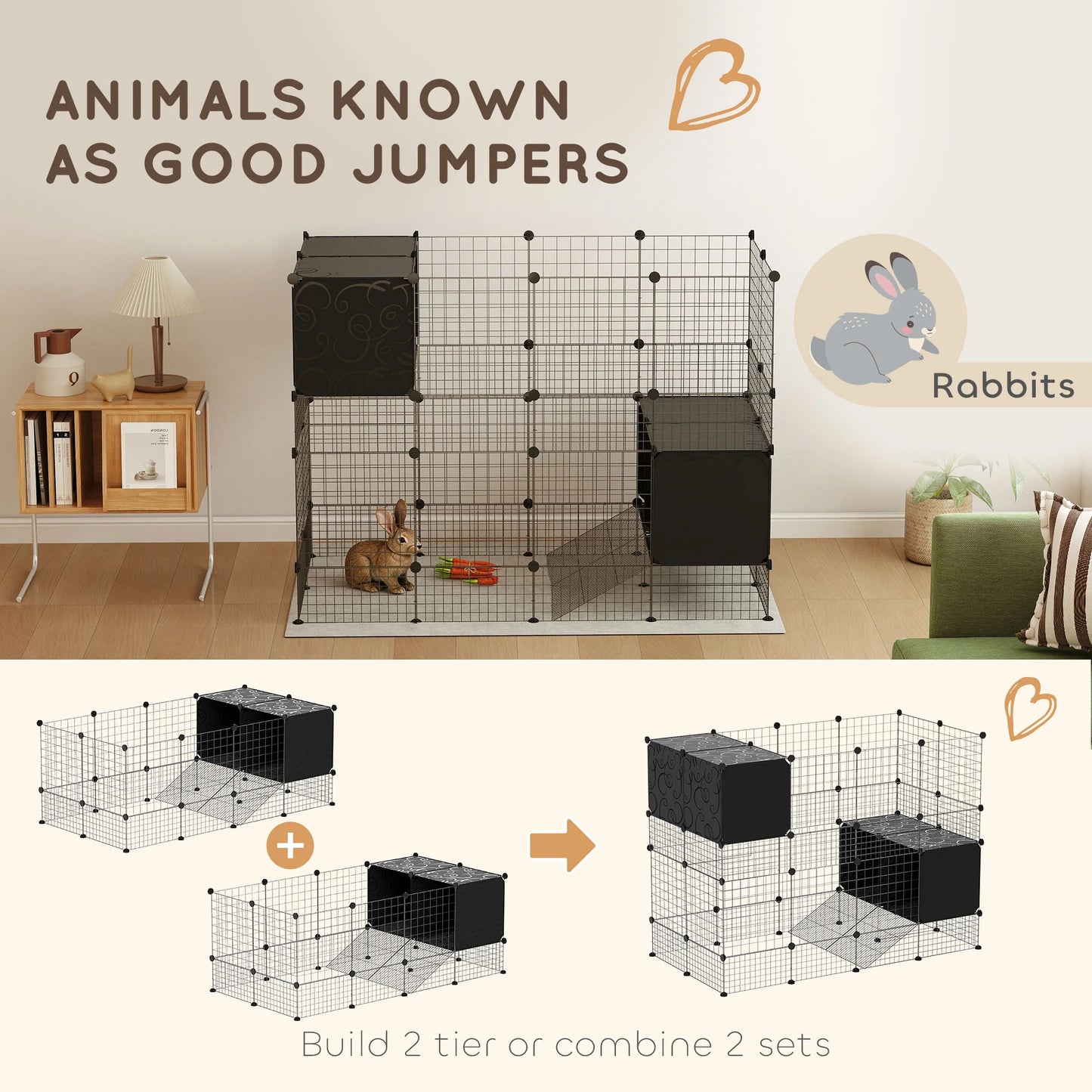 PawHut DIY Small Animal Cage w/ Elevated Huts