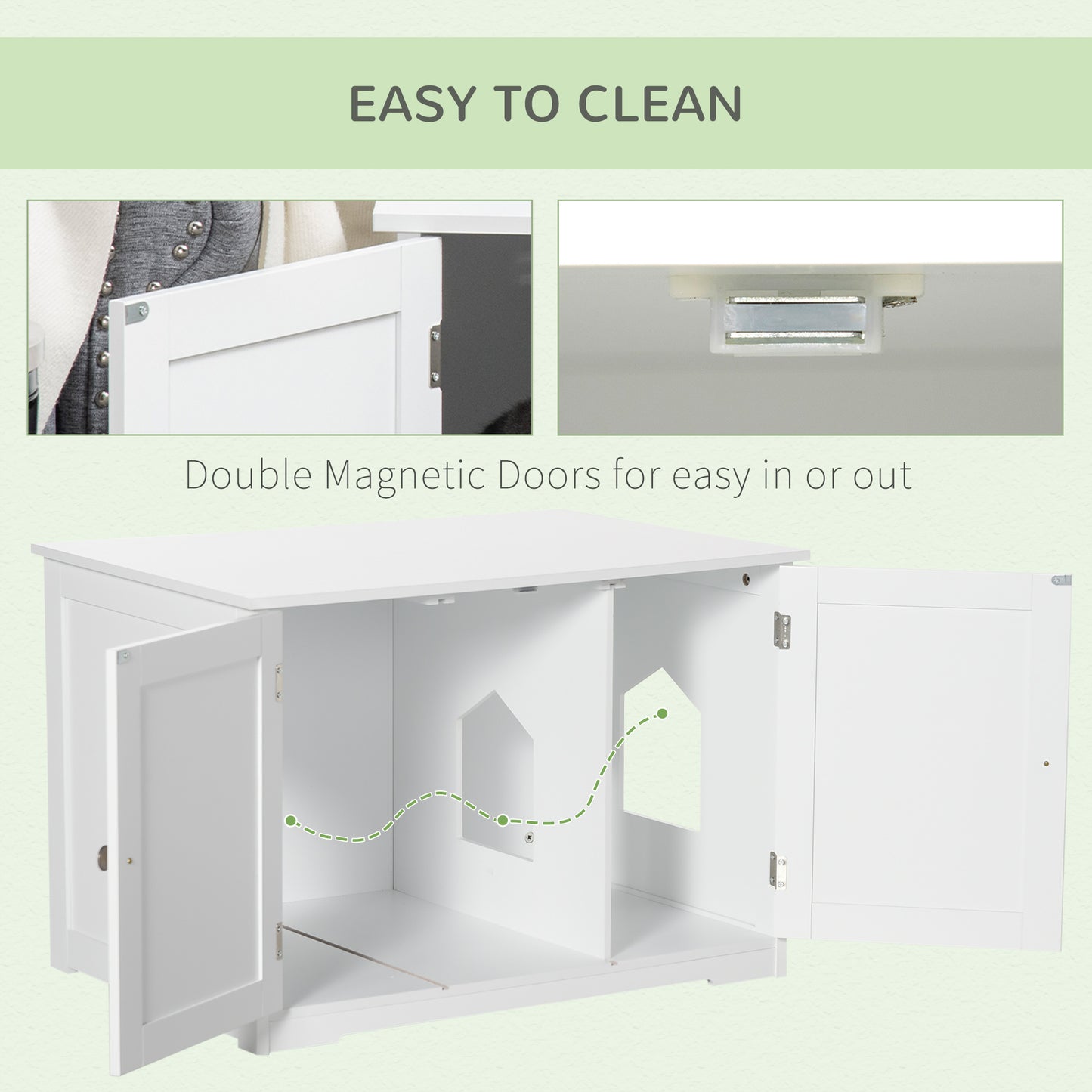 PawHut Modern Cat Litter Box Enclosure with Adjustable Partition for Customizable Space, Cat Washroom End Table for Indoor Cats with Hidden Storage Cabinet Space, White