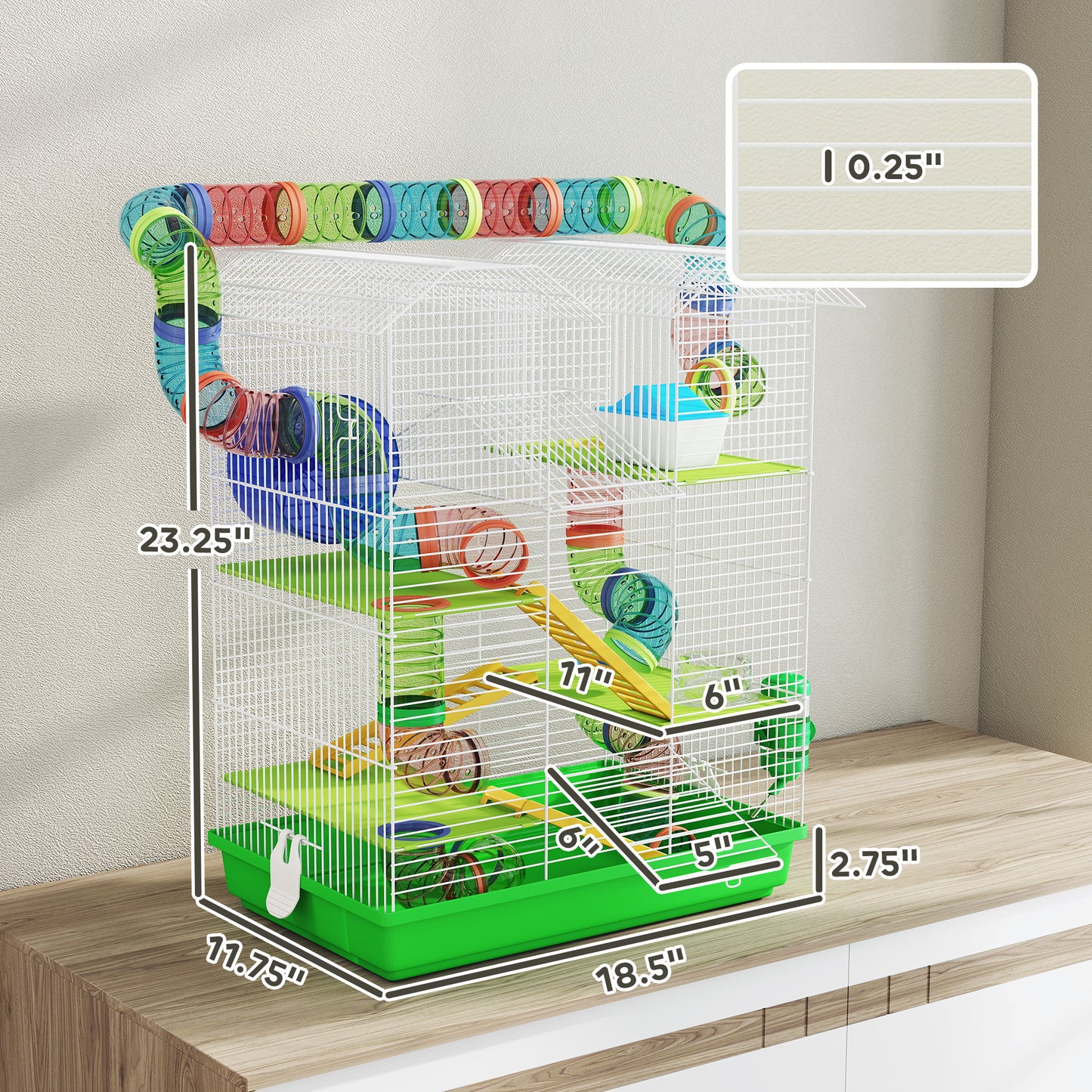 Pawhut 18" 5-Tier Hamster Cage with Tubes & Tunnels, Exercise Wheel, Orange