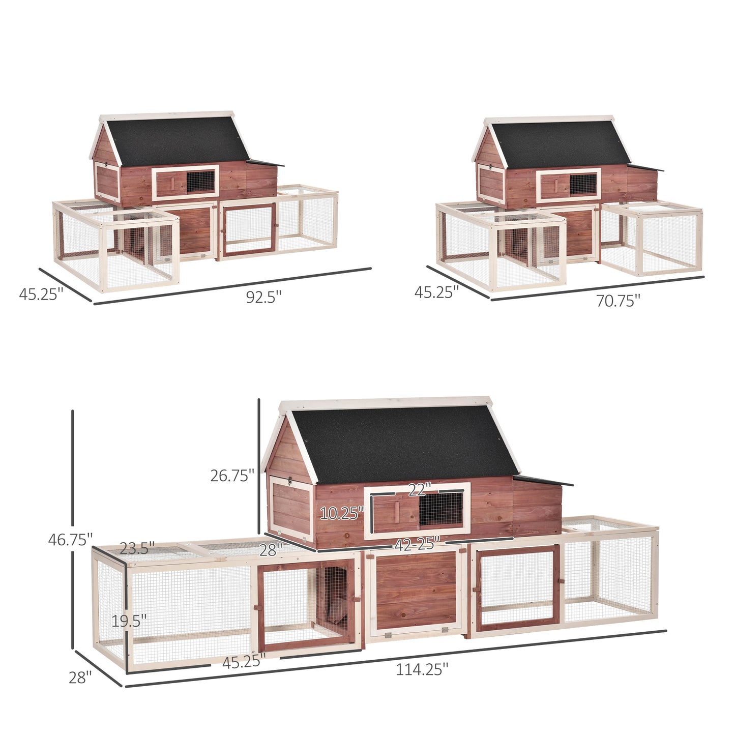 PawHut Wooden Chicken Coop, Outdoor Chicken Cage Poultry Hen House with Nesting Box, Double Runs, Asphalt Roof, Ramp