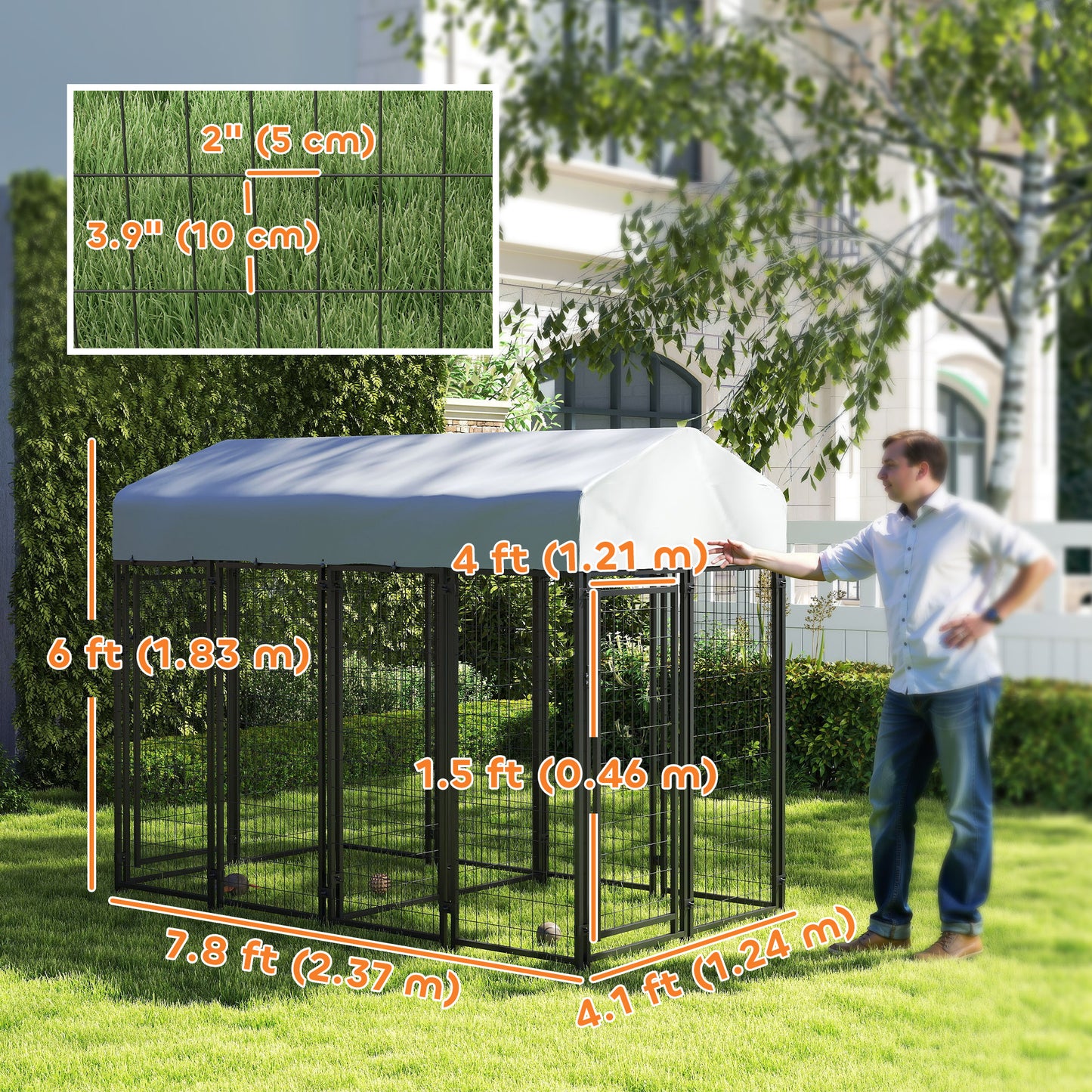 PawHut Outdoor Dog Kennel with Two-Room Design, Water-Resistant & Sun-Proof Cover, for S, M, L Dogs, 8' x 4' x 6'