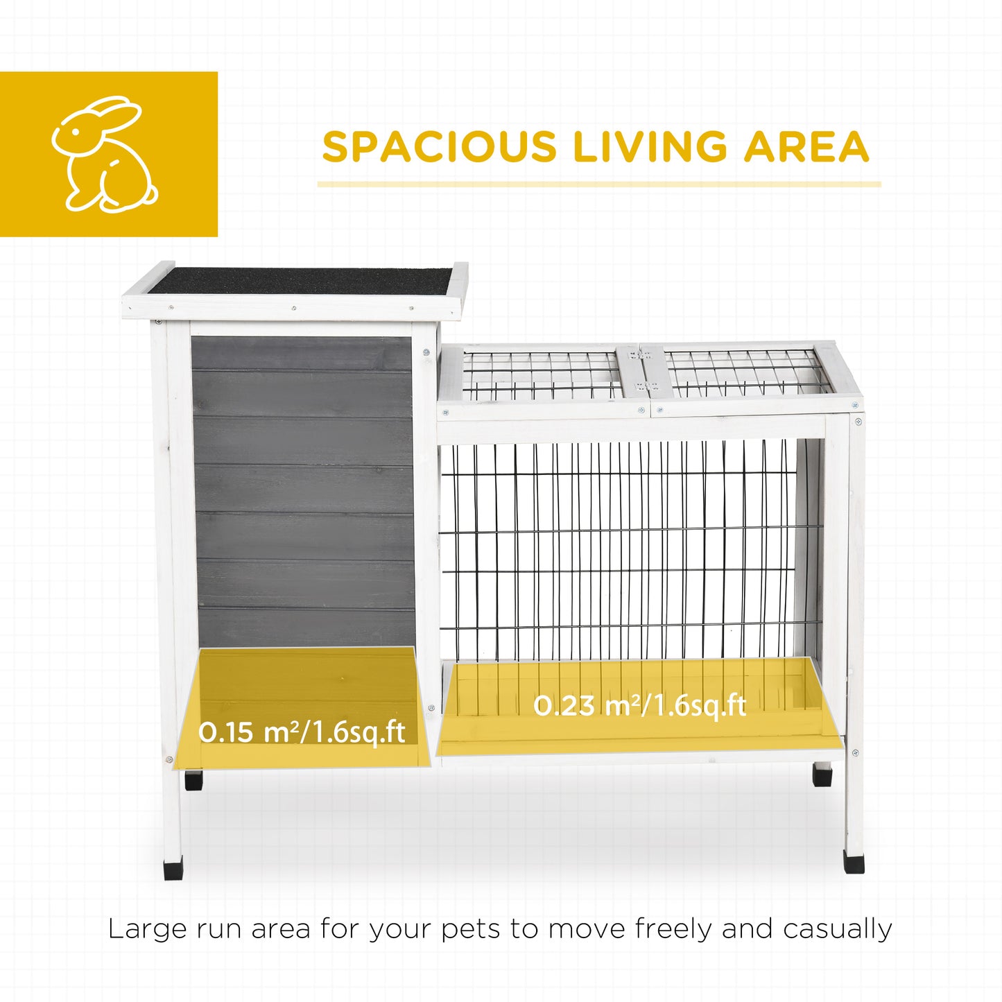PawHut 36" Rabbit Hutch Bunny Cage Small Animal House with Weatherproof Roof Romevable Tray and Enclosed Run, Indoor/outdoor
