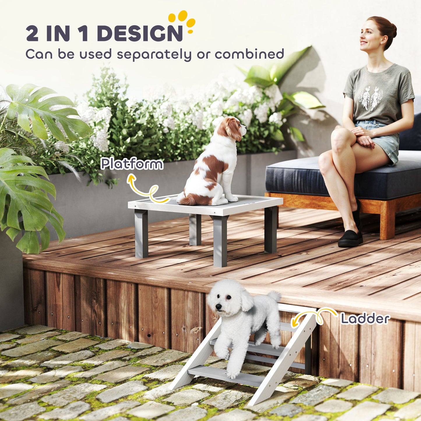 PawHut Wooden Dog Training Platform & Ladder – Gray