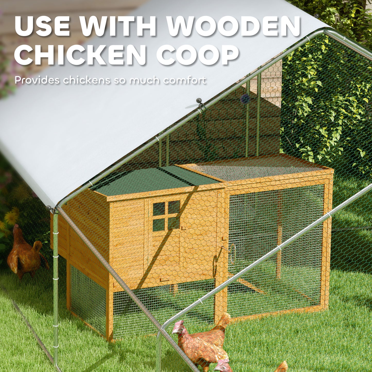 PawHut Large Chicken Coop with Waterproof and Anti-UV Cover, Spire Shaped for Outdoor and Yard Farm Use, 9.8' x 32.8' x 6.4'