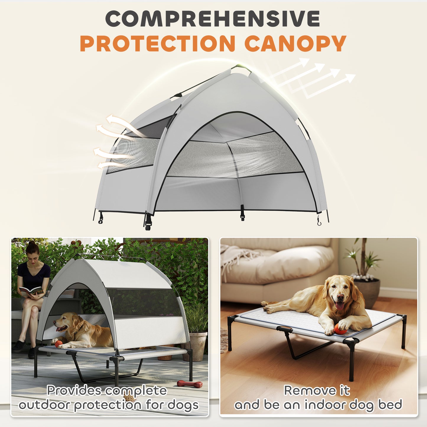 PawHut Elevated Dog Cot w/ Mesh Canopy & Cooling Pad – 36"