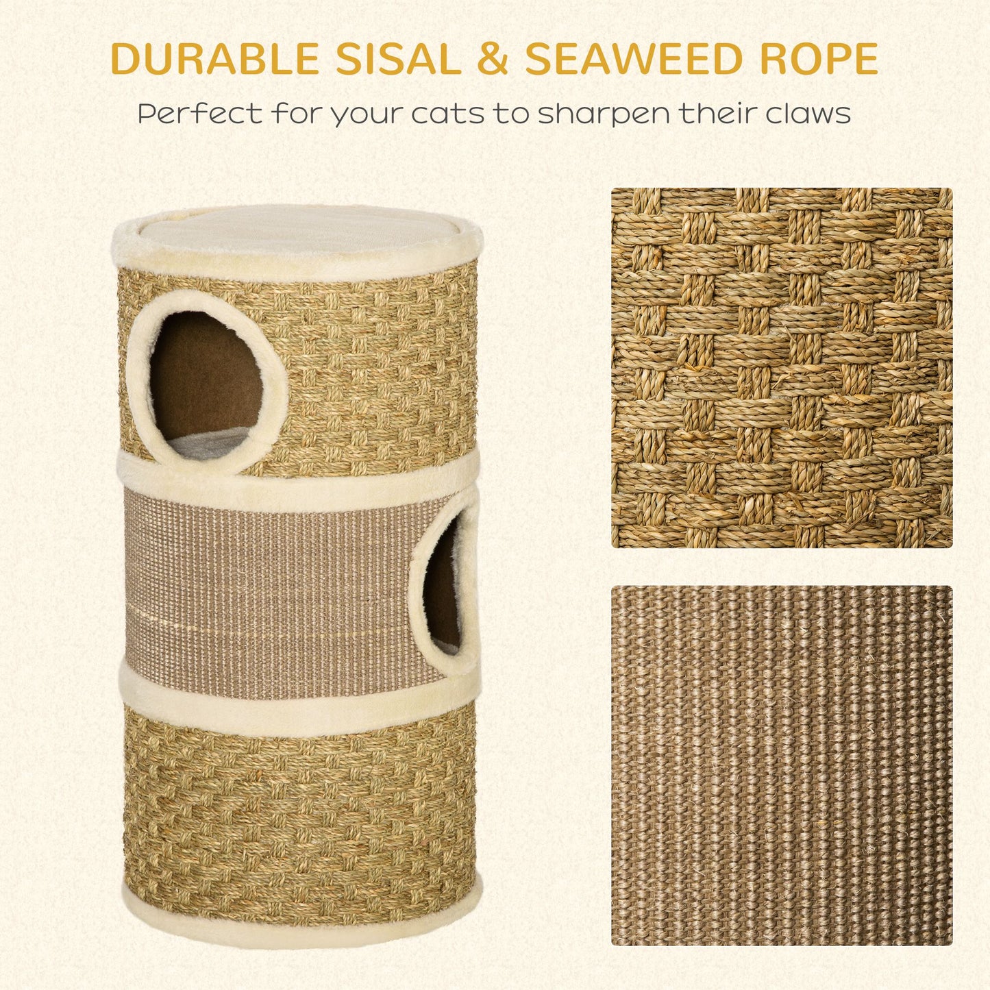 PawHut 28 Inch Cat Condo, 3 Story Cat Hideaway with Sisal Scratching Pad