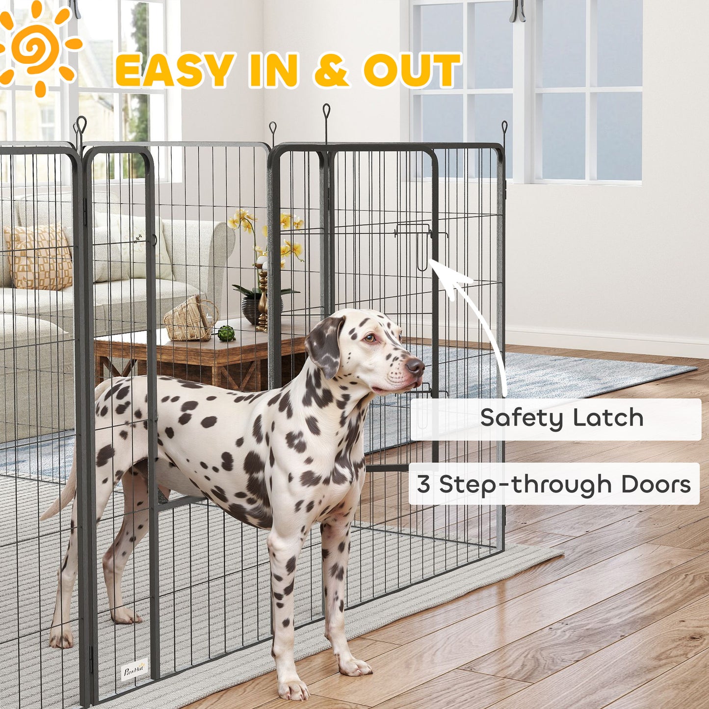 PawHut Dog Playpen for Indoor Outdoor, 24 Panels 44.5" H Puppy Playpen with Lockable Door, DIY Shape Pet Exercise Fence, Black