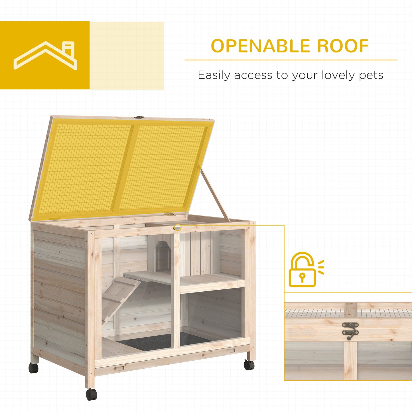 PawHut Rabbit Hutch Cage w/Wheels ~ Natural