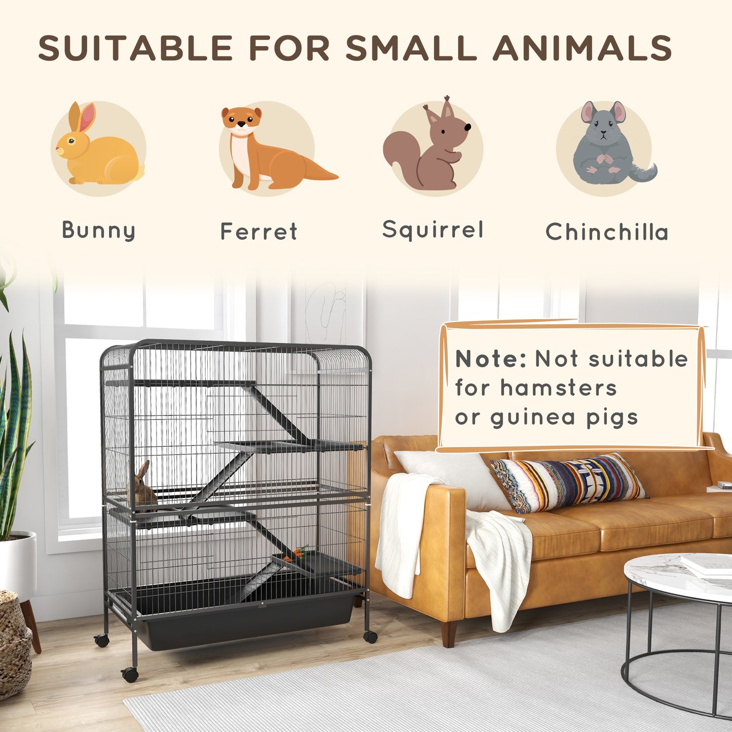 PawHut 53.5"H Small Animal Cage 5-Level Metal Ferret Cage for Rabbits