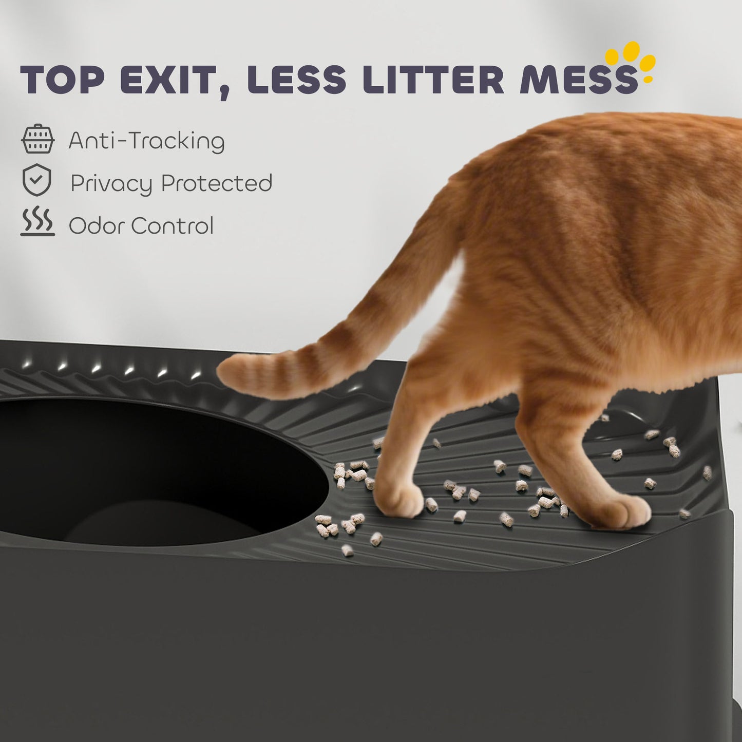 PawHut XL Stainless Steel Litter Box, w/Scoop & Non-slip Pads, Black