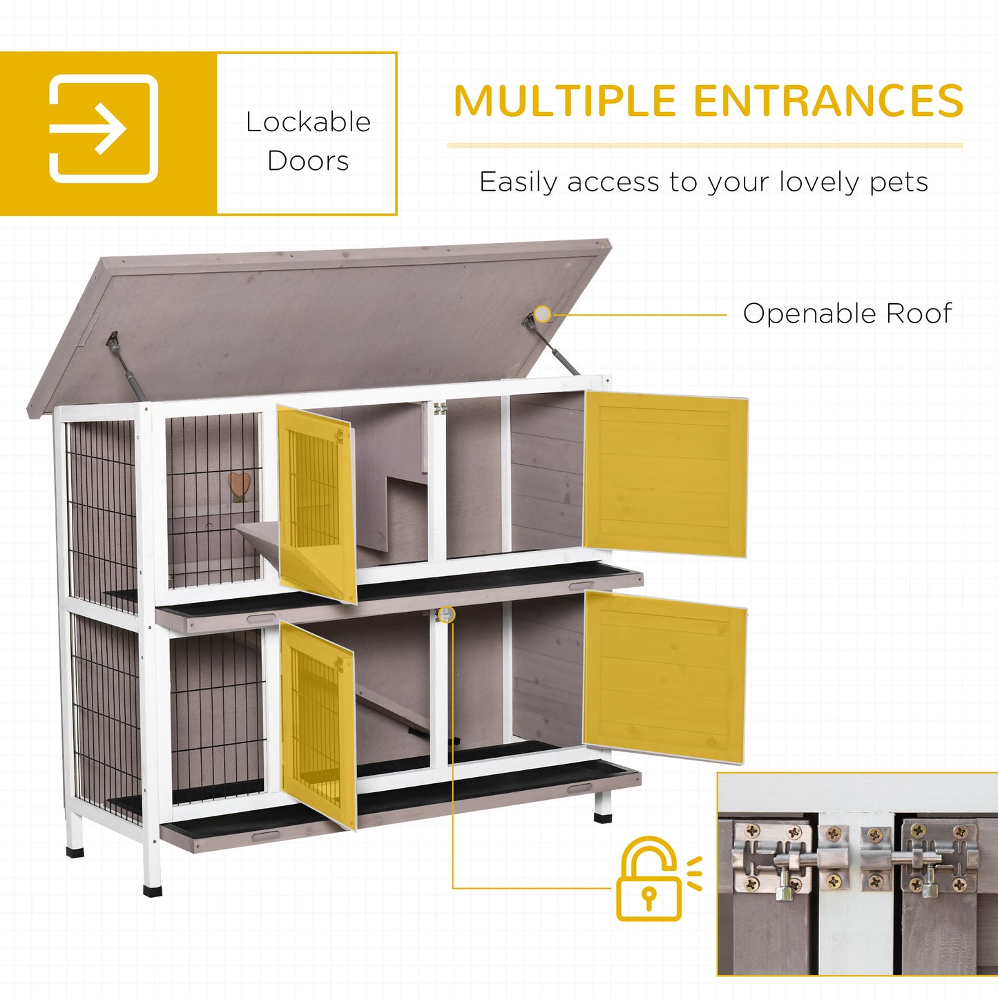 PawHut Indoor/Outdoor Rabbit Hutch, Quick Feeding