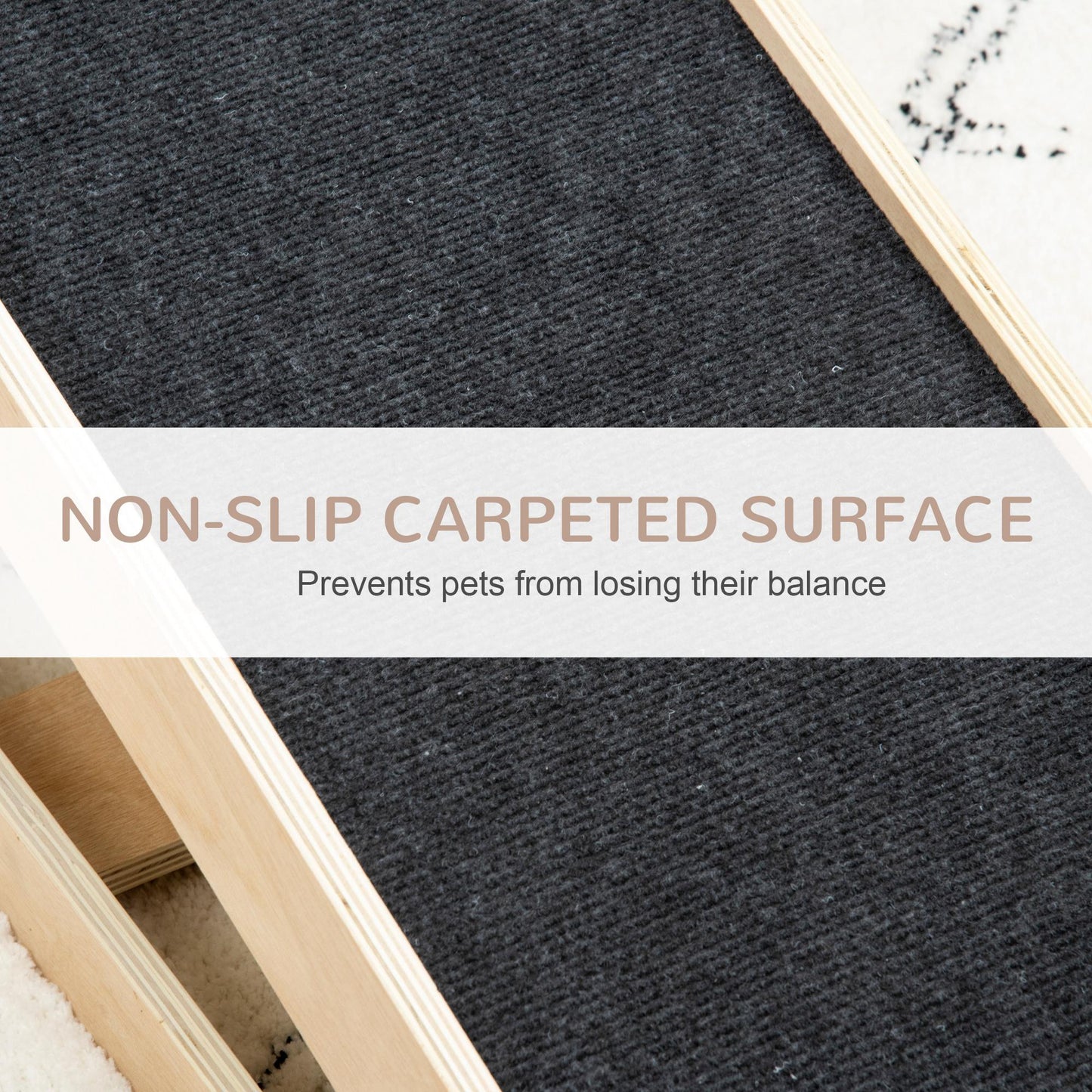 PawHut Height Adjustable Pet Ramp with Non-Slip Carpet Surfaces, 4 Levels Folding Dog Cat Ramp for Bed, Sofa & Car