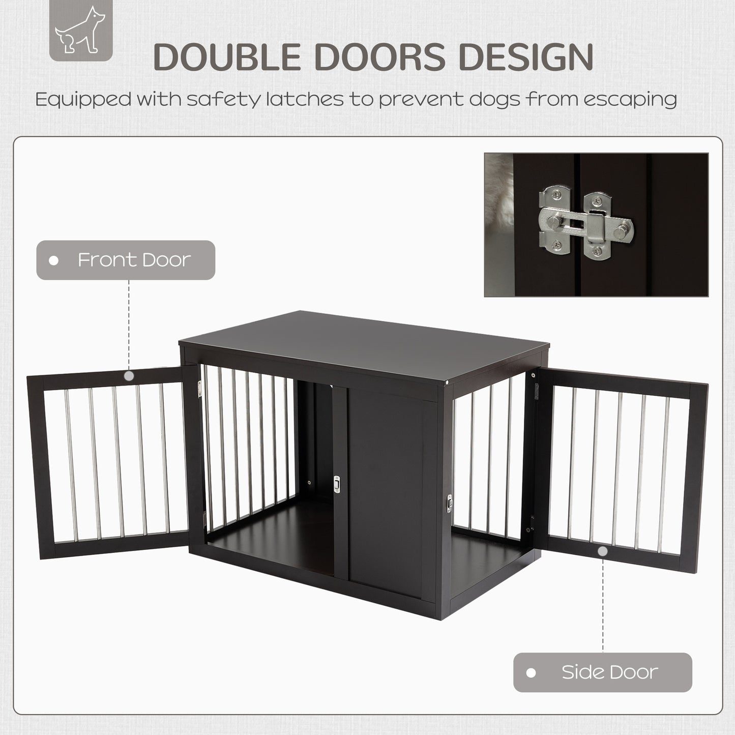 PawHut Dog Crate Furniture Wire Pet Cage Wooden Dog Kennel, End Table with Double Doors, and Locks, for Medium and Large Dog House Indoor Use, Coffee