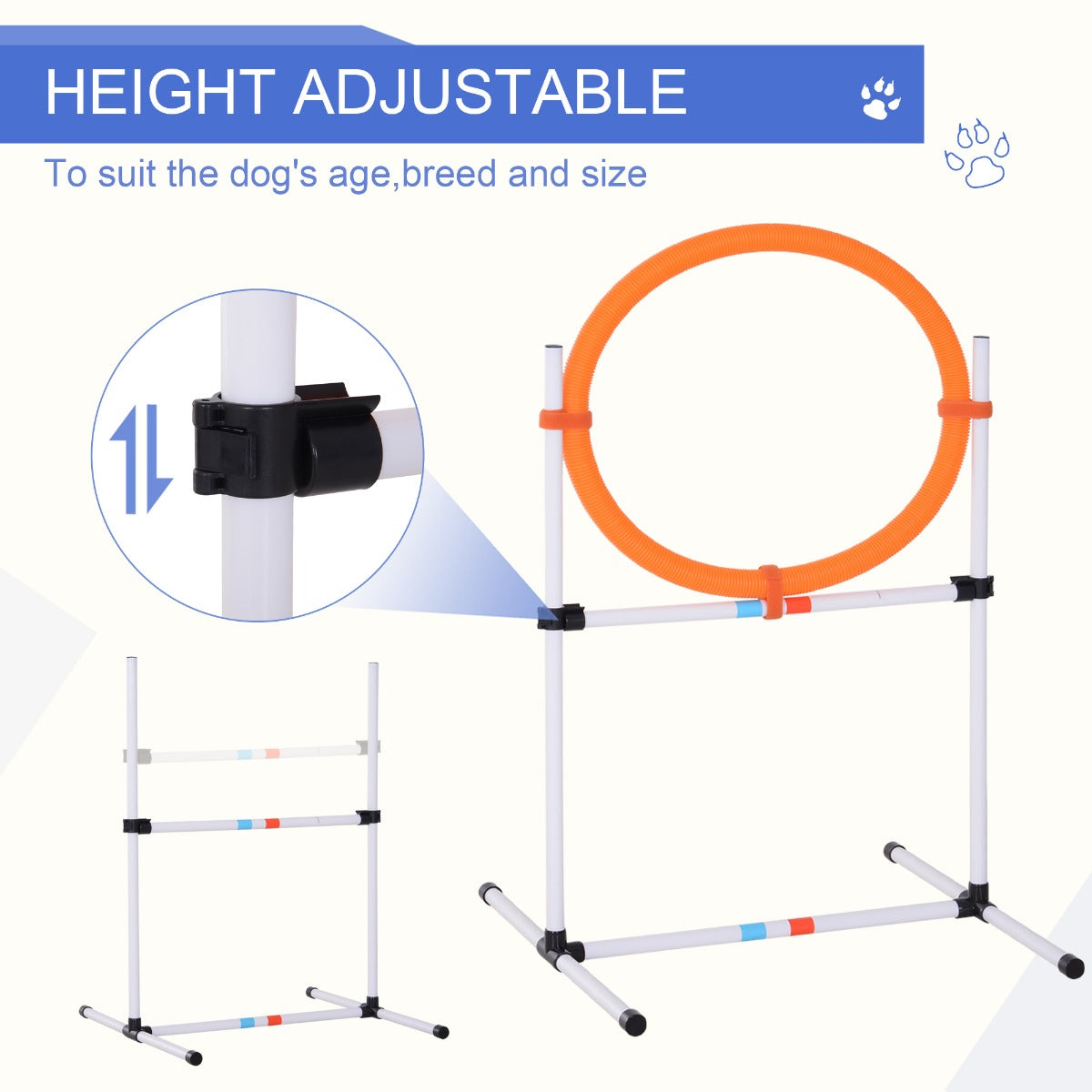 PawHut Portable Pet Agility Pet Training Set Dog Obstacle Exercise Adjustable Jump Ring High Jumper w/ Carry Bag