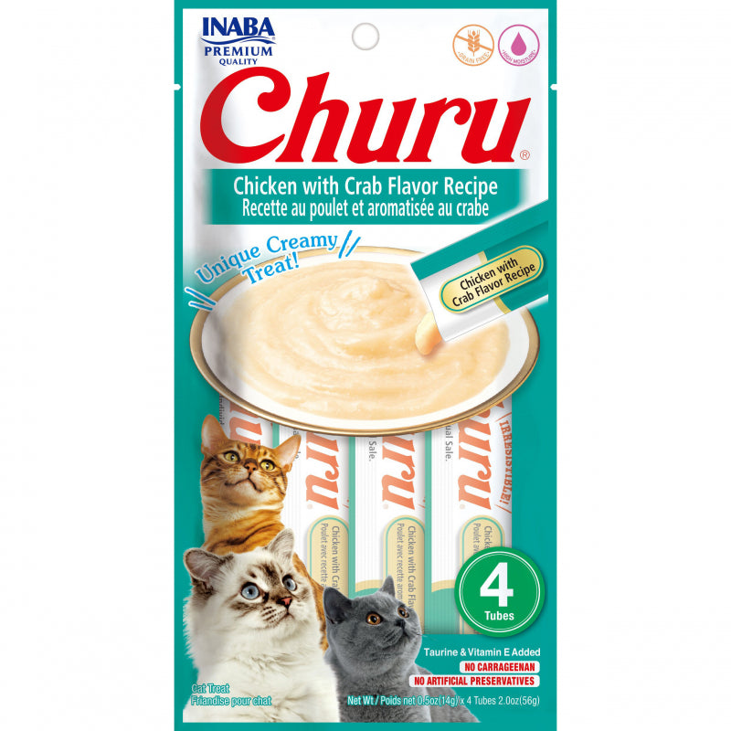 Inaba Churu Puree Cat Treats Chicken/Crab.5oz. 4 Pk (Case of 6)