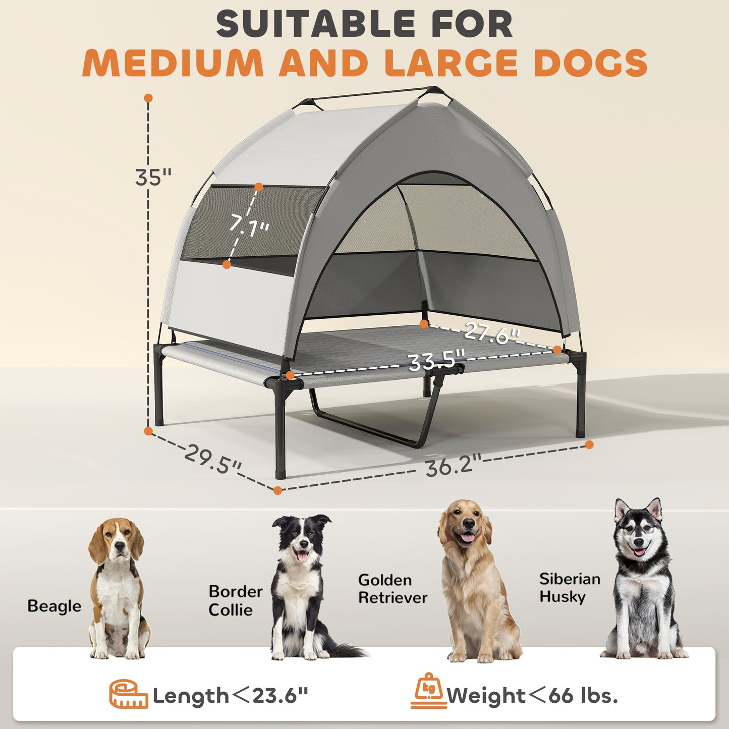 PawHut Elevated Dog Cot w/ Mesh Canopy & Cooling Pad – 36"