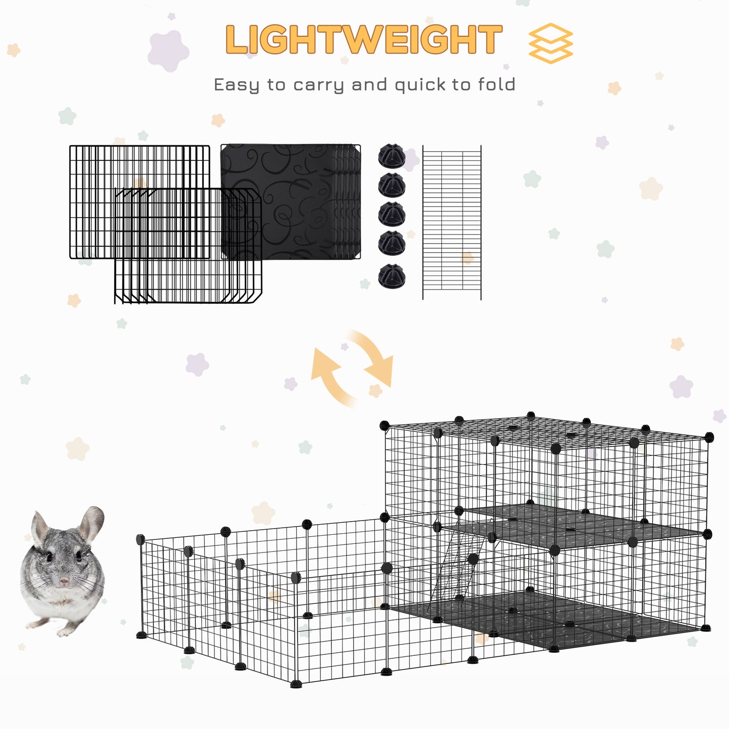 PawHut Pet Playpen with Door, Metal Mesh Cage with Mallet, Black